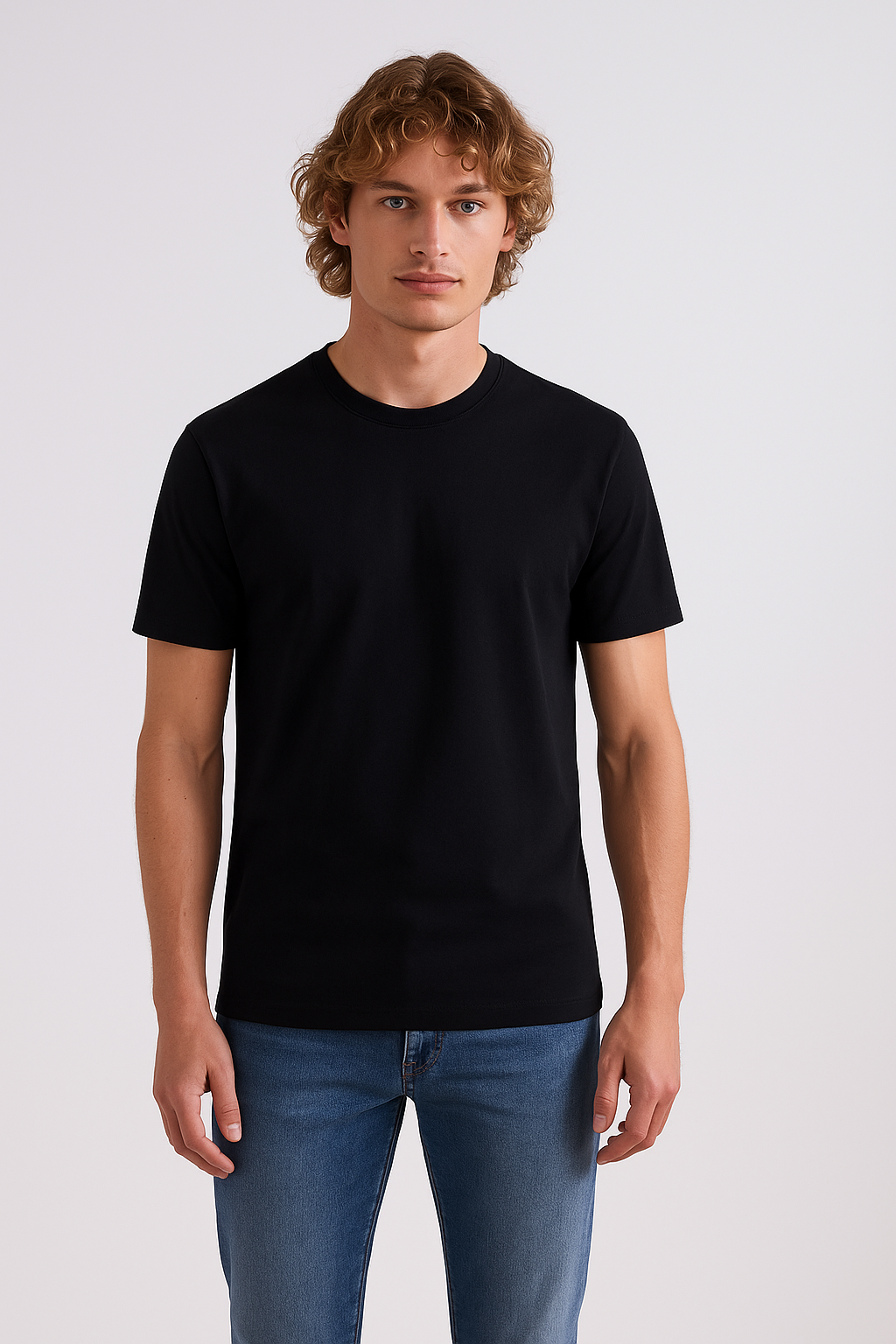 Black Round Neck Cotton T-Shirt for Men | Short Sleeves