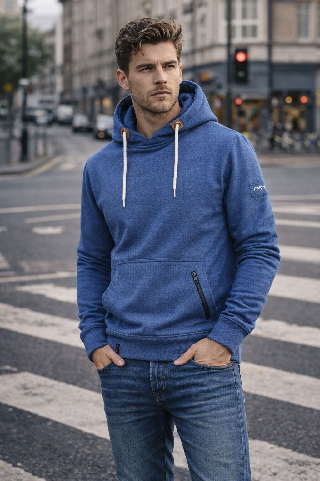 Blue Melange Pullover Hoodie for men and women - Plain Hooded Pullover