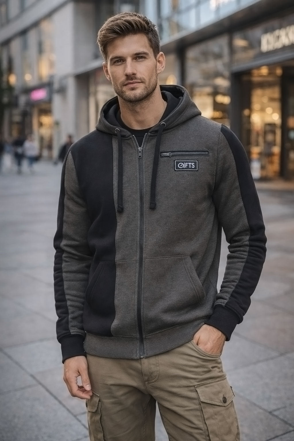 Charcoal Black Panel Zip Hoodie for Men and Women - Hooded Zipper