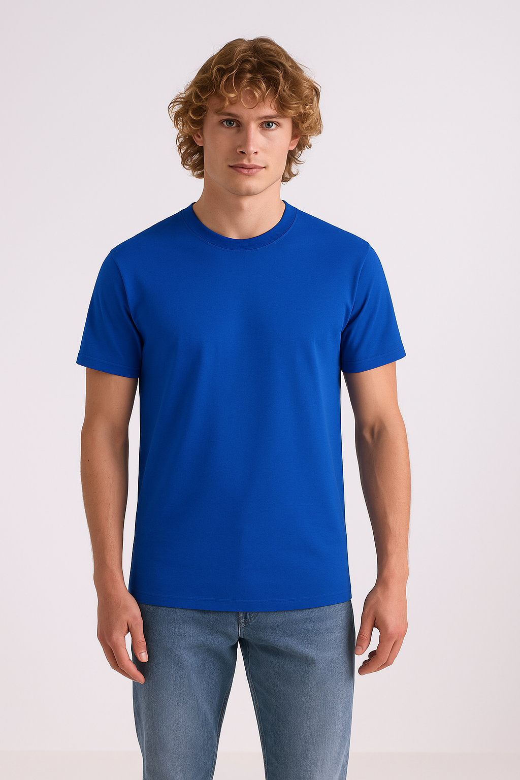 Dark Blue Round Neck Cotton T-Shirt for Men | Short Sleeves