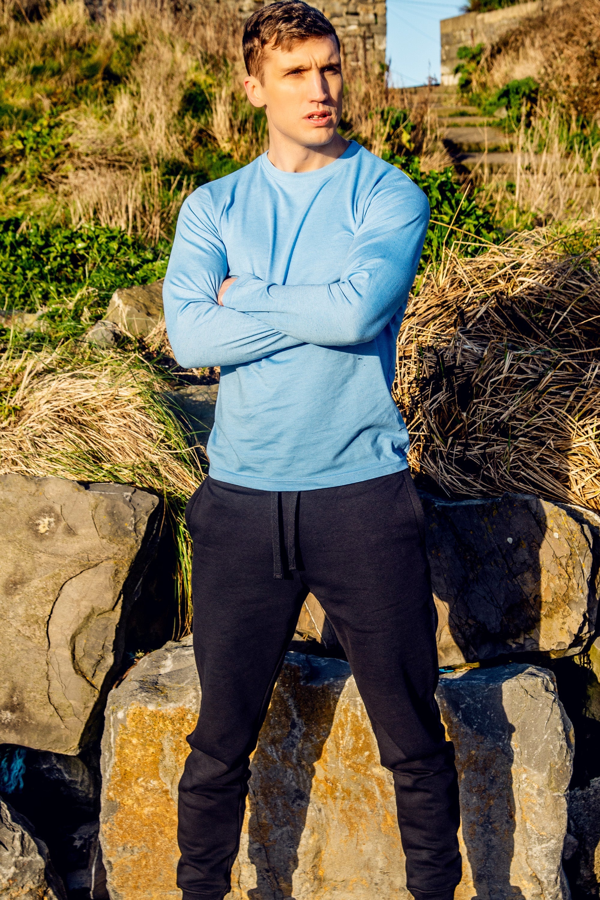 Full Sleeves T-Shirts | Lite Blue Round Neck Full Sleeves Shirt