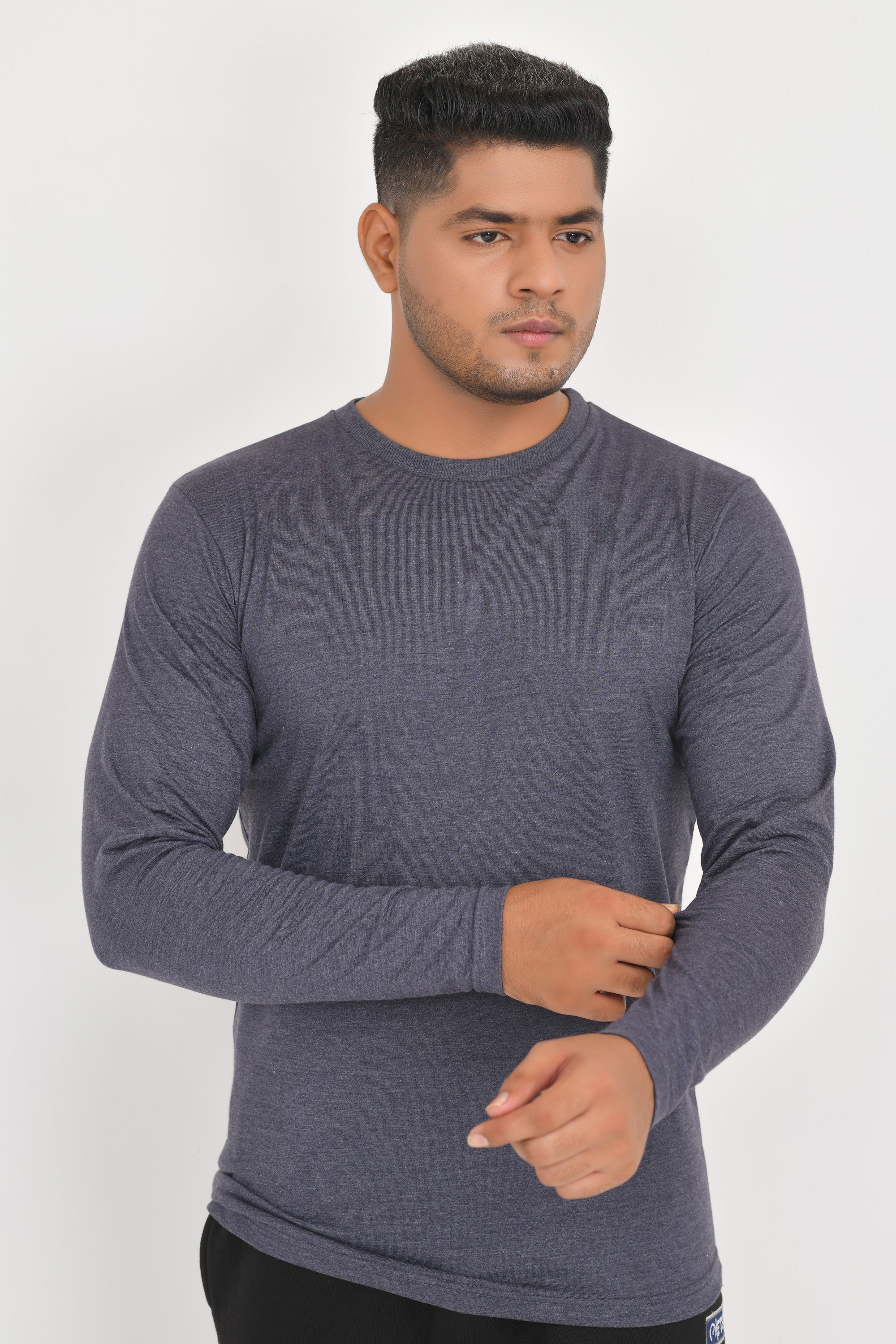Full Sleeves T-Shirts | Navy Melange Round Neck Full Sleeves Shirt