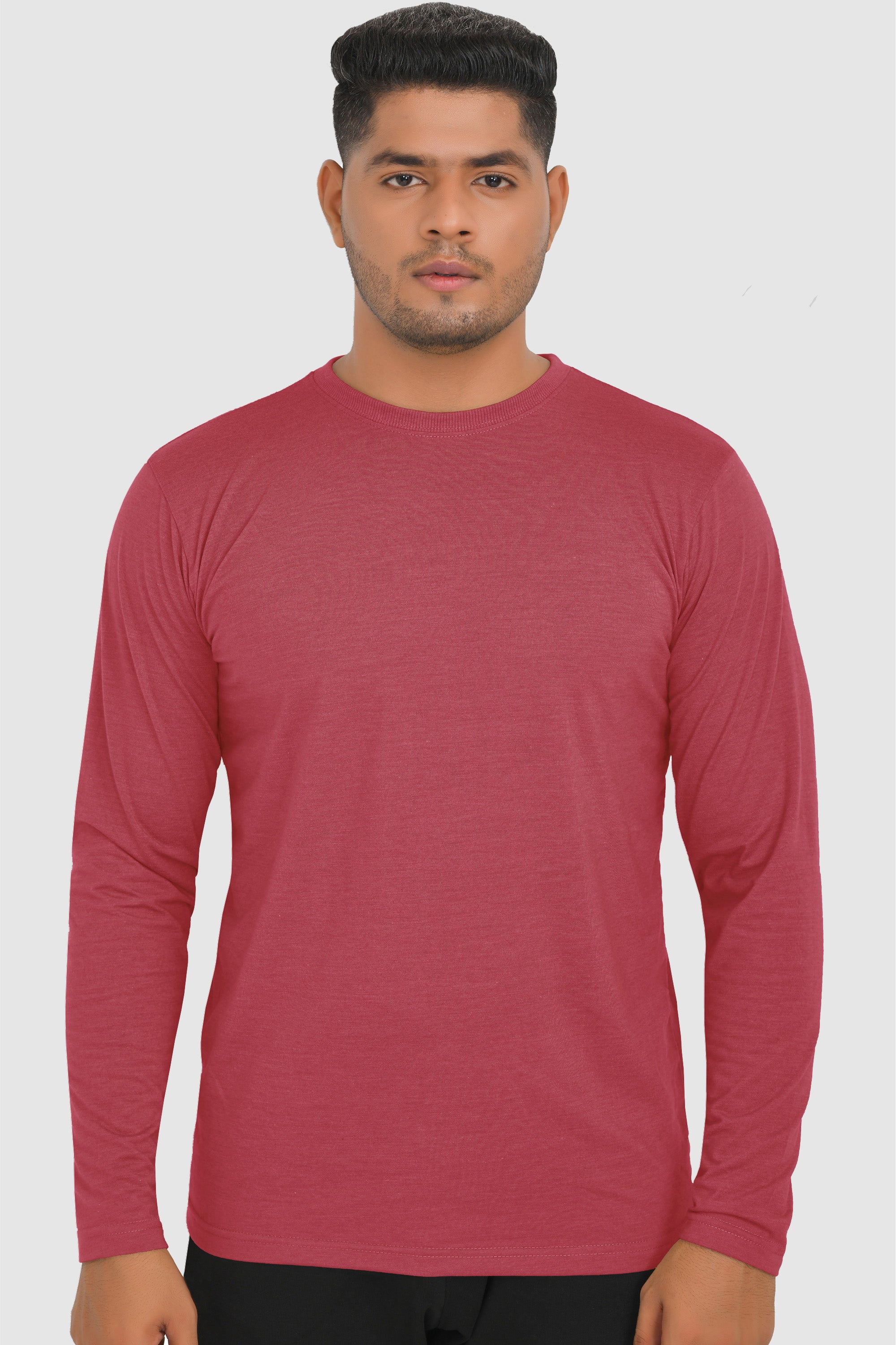 Full Sleeves T-Shirts | Wine Red Round Neck Full Sleeves Shirt