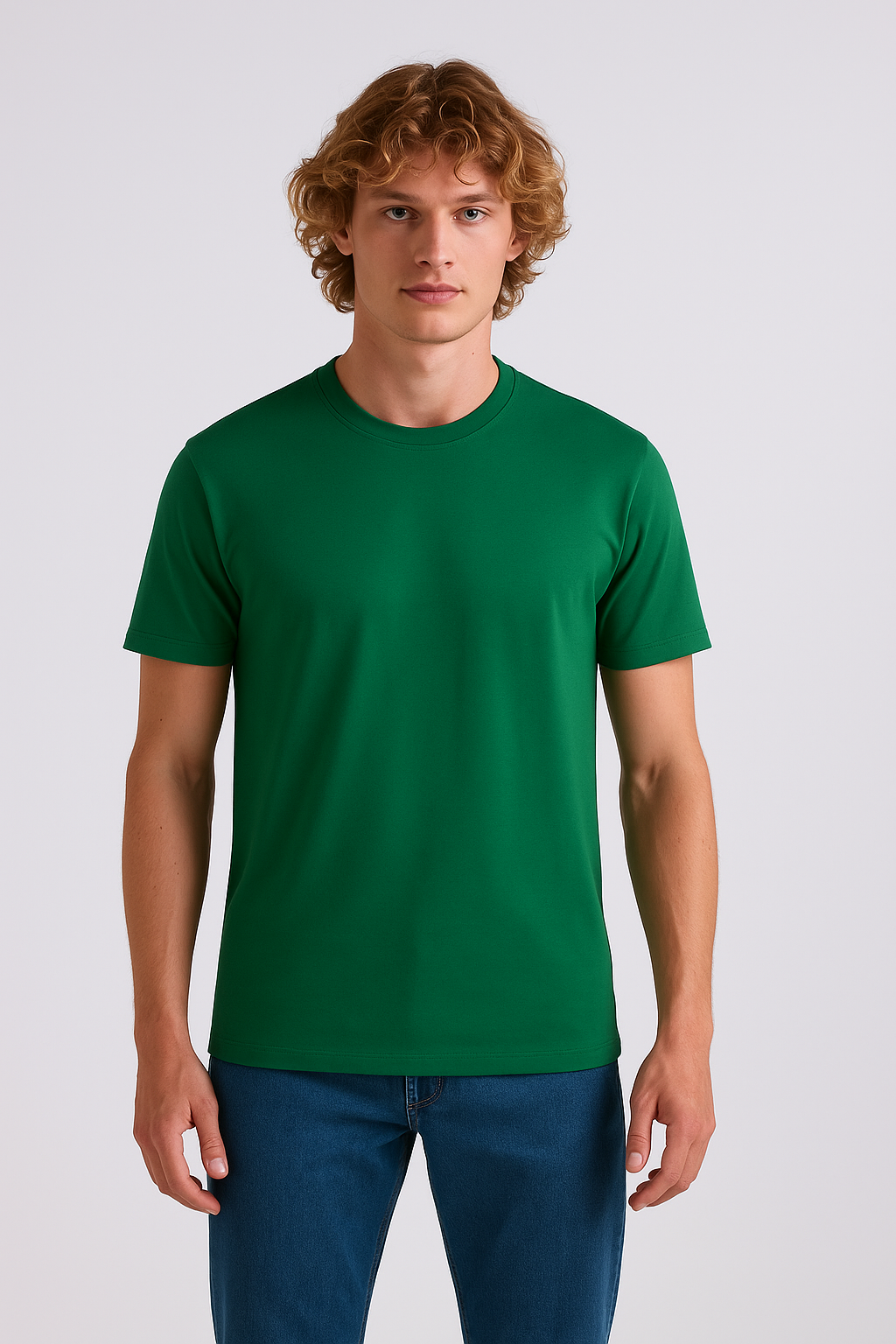 Green Melange Round Neck Cotton T-Shirt for Men | Short Sleeves