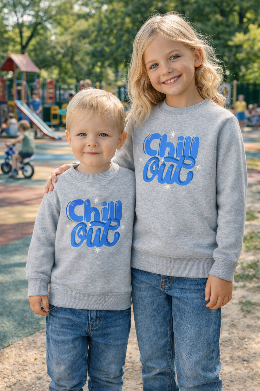 Kids Winter Sweatshirts Chill Out Design Grey Color for Boy and Girl