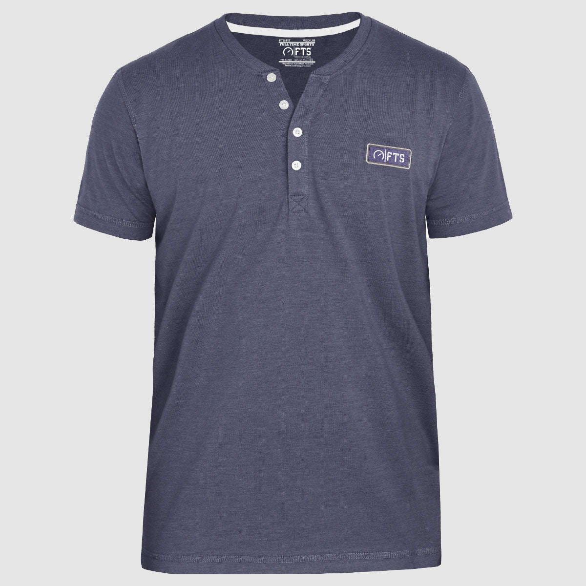 Henley Shirts | Navy Melange Short Sleeves Henley T-Shirt