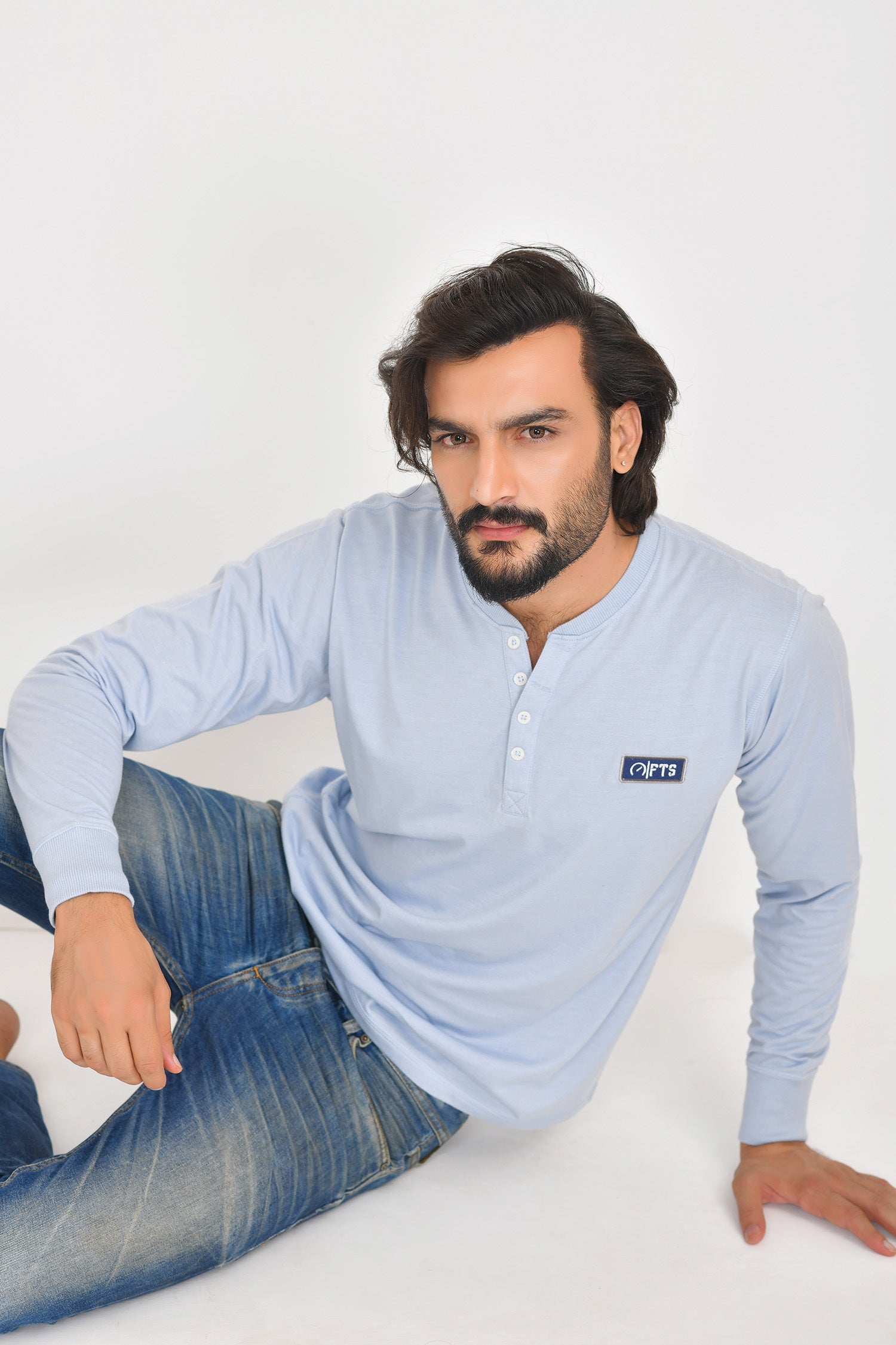Henley Full Sleeves T-Shirts | Aqua Full Sleeves Henley Shirt