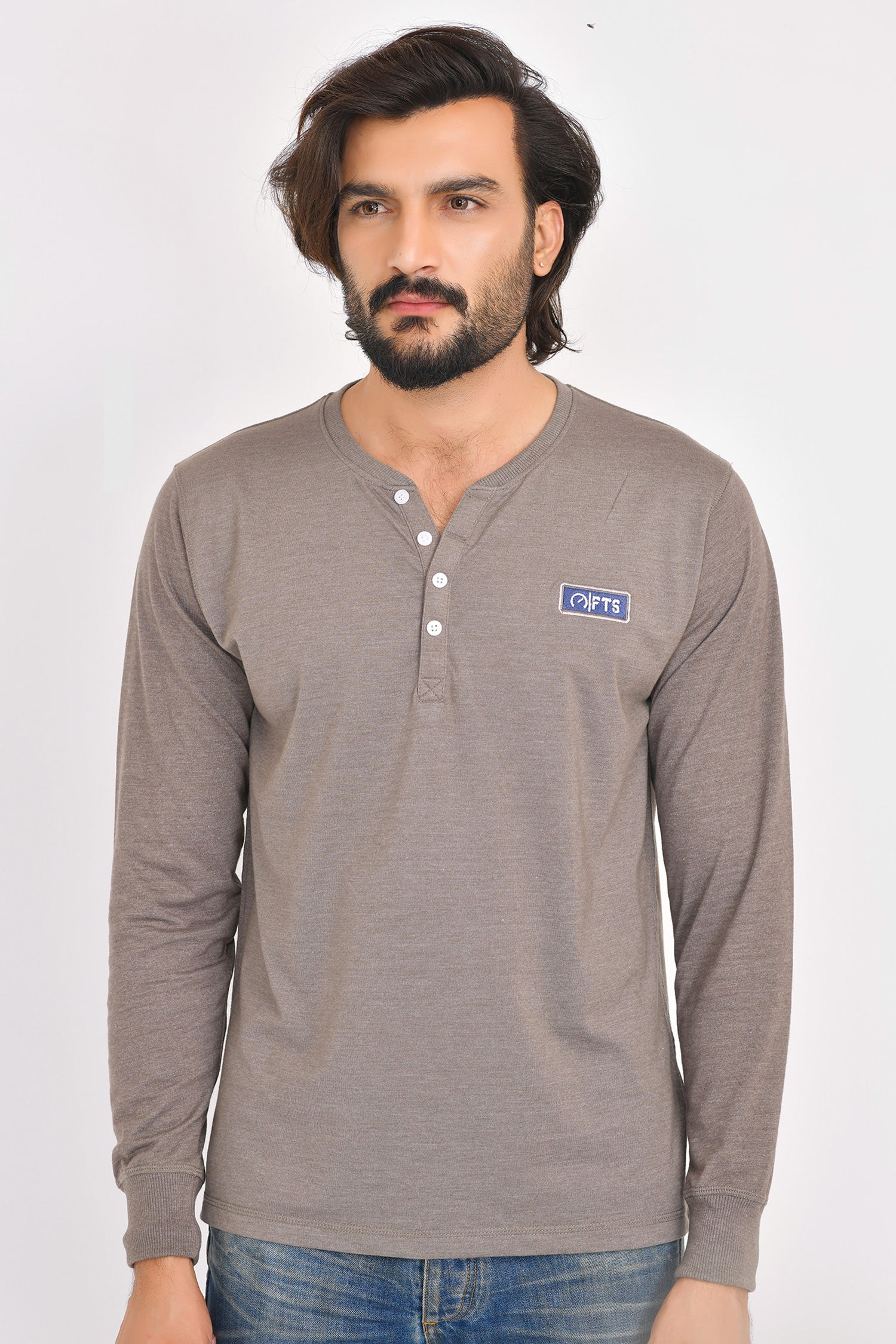Henley Full Sleeves T-Shirts | Dark Grey Full Sleeves Henley Shirt