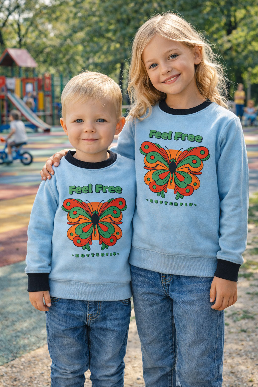 Kids Winter Sweatshirts Butterfly Design Lite Blue Color for Boy and Girl