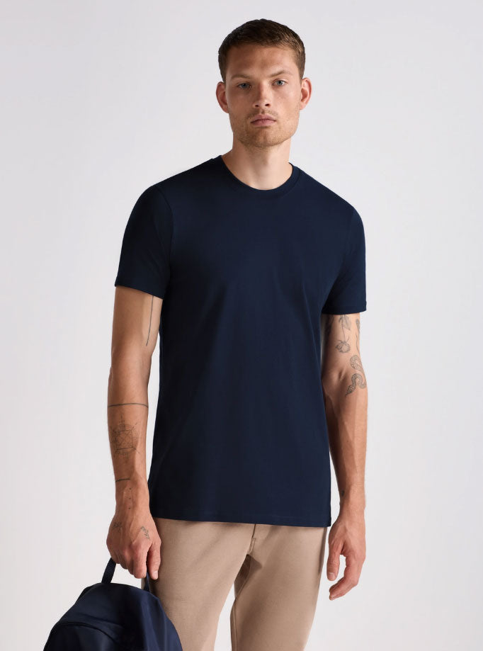 Navy Blue Round Neck Cotton T-Shirt for Men | Short Sleeves
