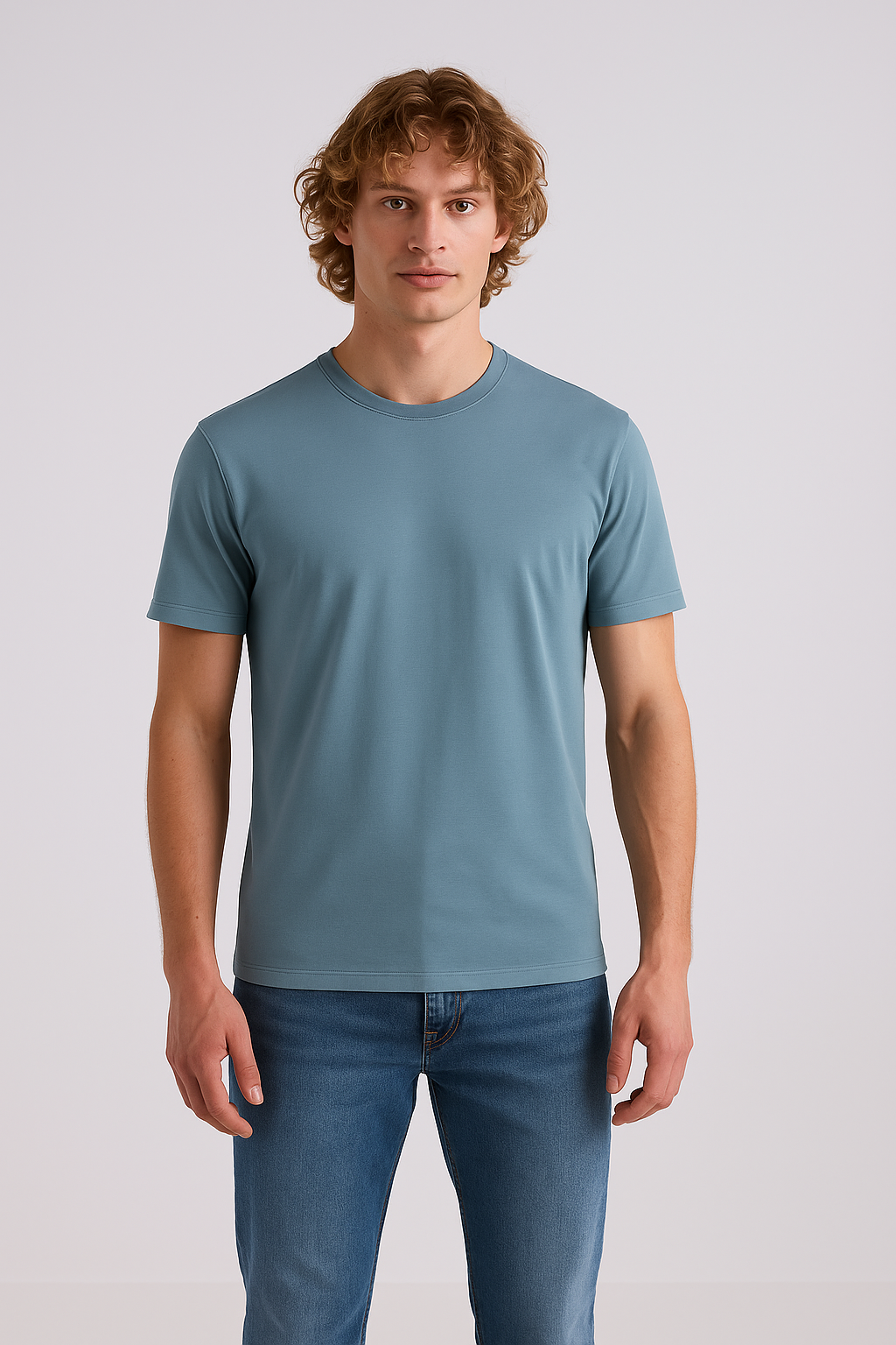 Slate Color Round Neck Cotton T-Shirt for Men | Short Sleeves
