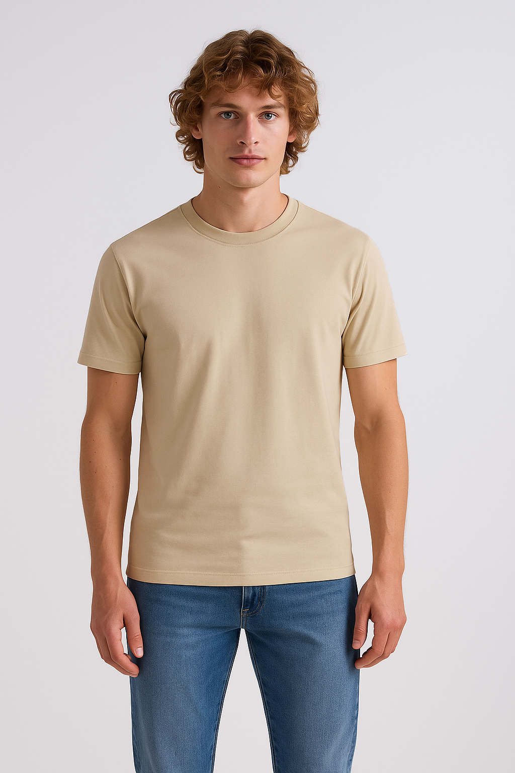 Stone Round Neck Cotton T-Shirt for Men | Short Sleeves