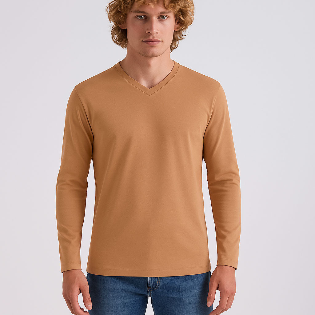 V-Neck Full Sleeve Shirt | Tan V Neck T-Shirts