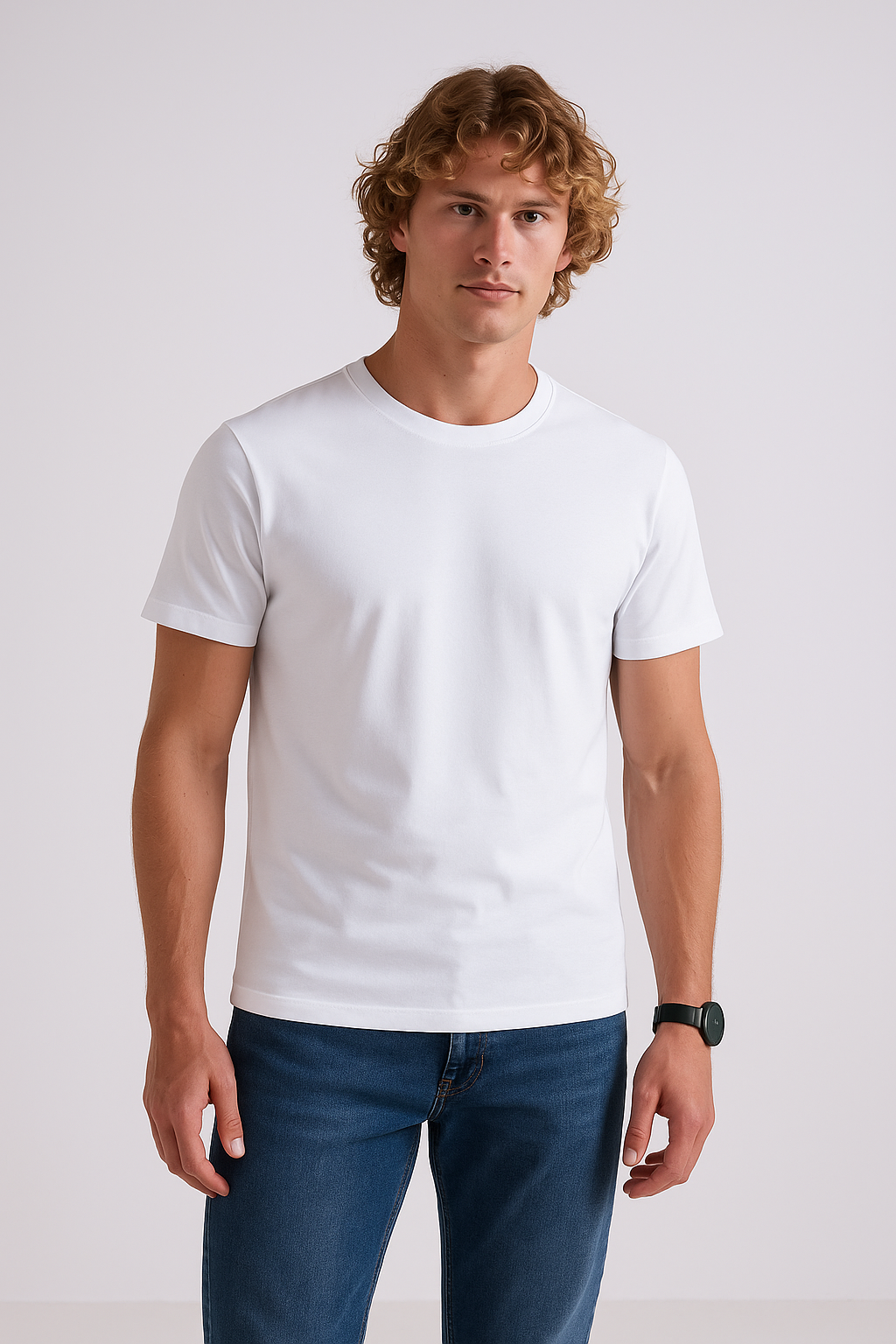White Round Neck Cotton T-Shirt for Men | Short Sleeves