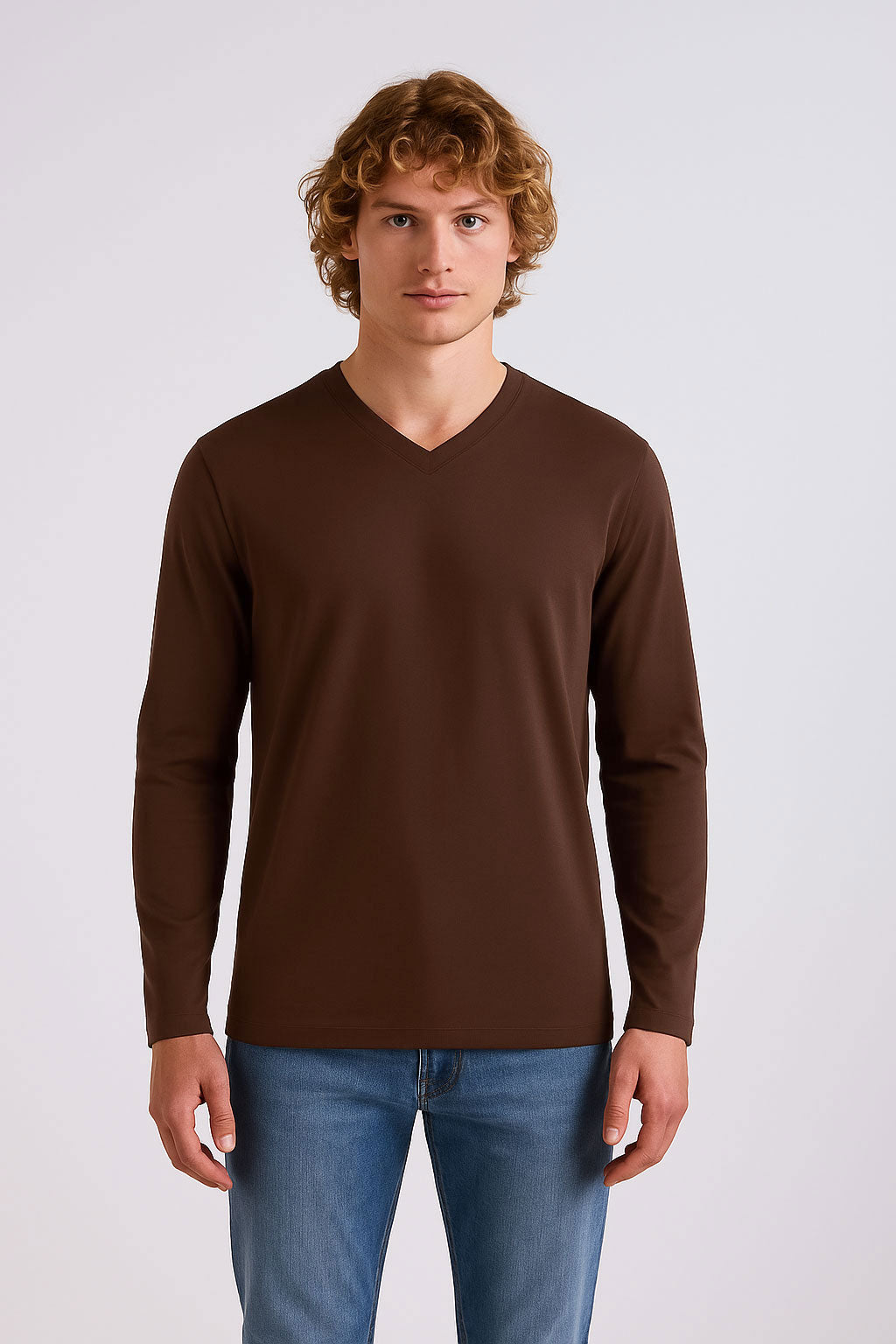 V-Neck Full Sleeve Shirt | Brown V Neck T-Shirts