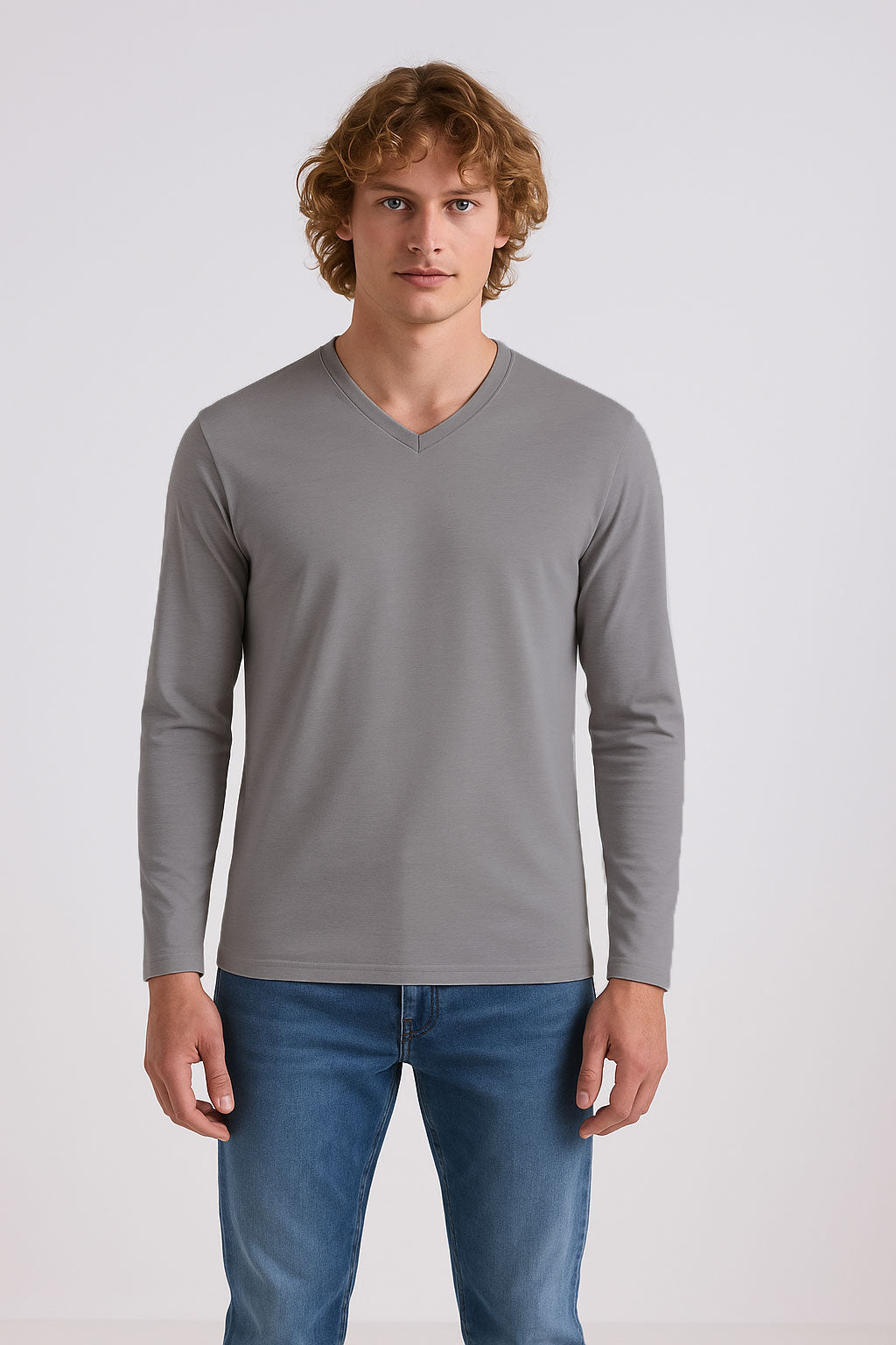 V-Neck Full Sleeve Shirt | Dark Grey V Neck T-Shirts