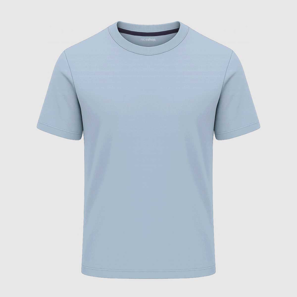 Aqua Blue Round Neck Cotton T-Shirt for Men | Short Sleeves