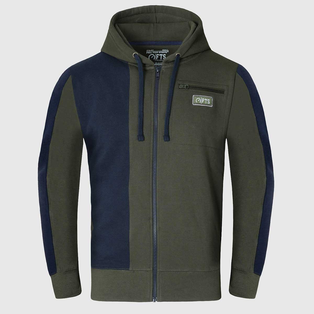 Navy Army Green Panel Zip Hoodie for Men and Women - Hooded Zipper