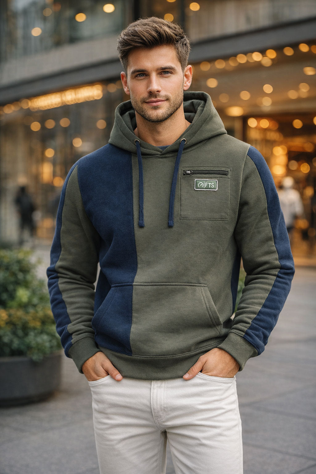 Navy Army Green Pullover Hoodie for men and women - Contrast Hooded Pullover