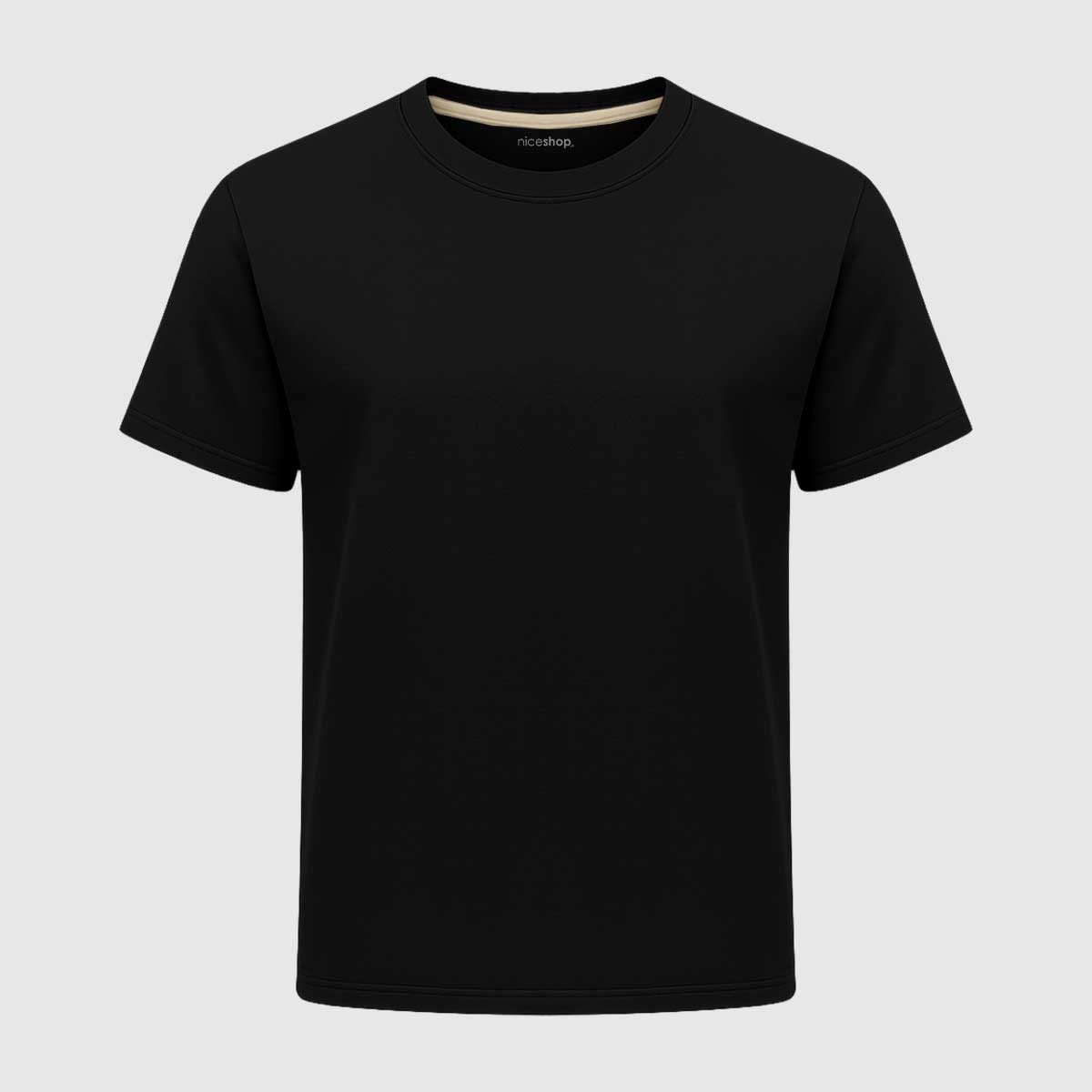 Black Round Neck Cotton T-Shirt for Men | Short Sleeves