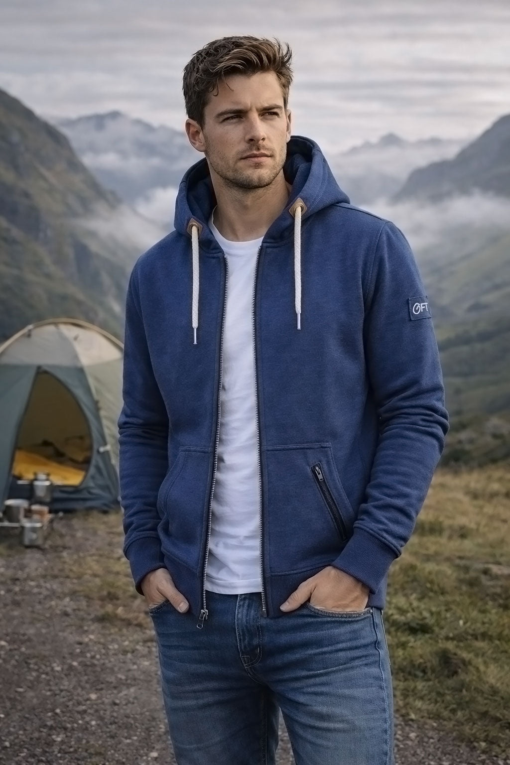 Blue Melange Zip Hoodie for Men and Women - Hooded Zipper