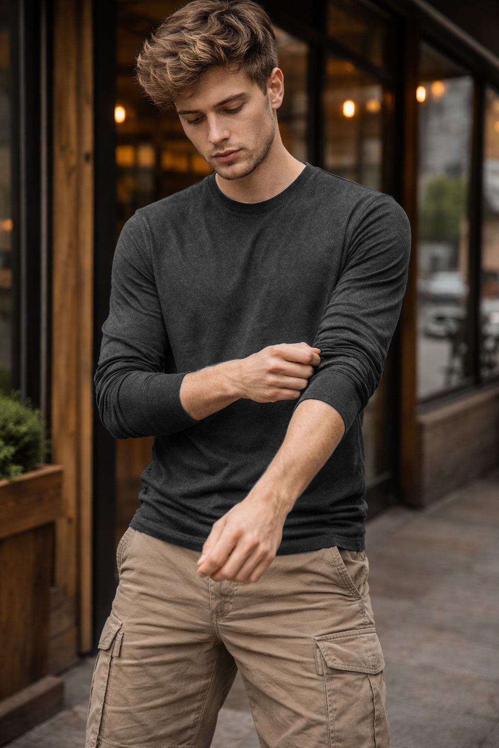 Charcoal Full Sleeve T-Shirt for Men and Women Premium Ribbed Cuffs