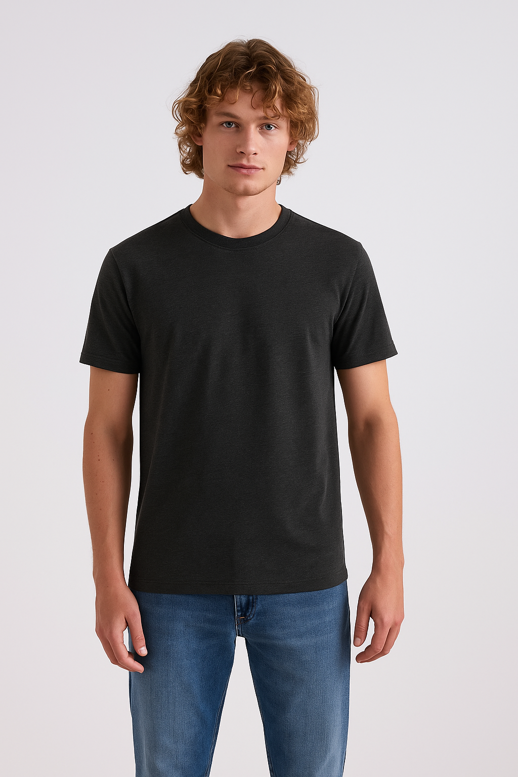 Charcoal Round Neck Cotton T-Shirt for Men | Short Sleeves