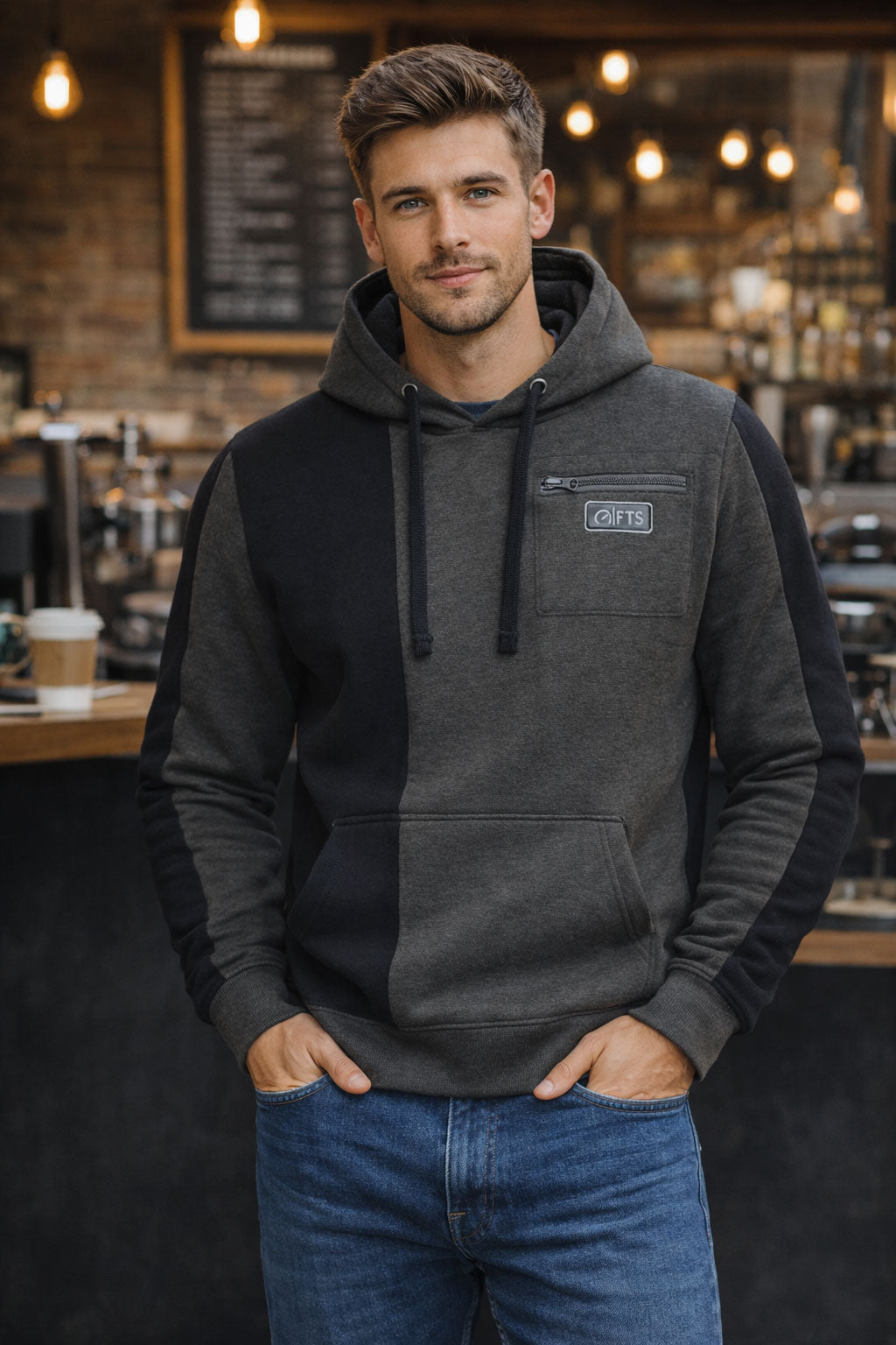Black Charcoal Panel Pullover Hoodie for men and women - Hooded Pullover