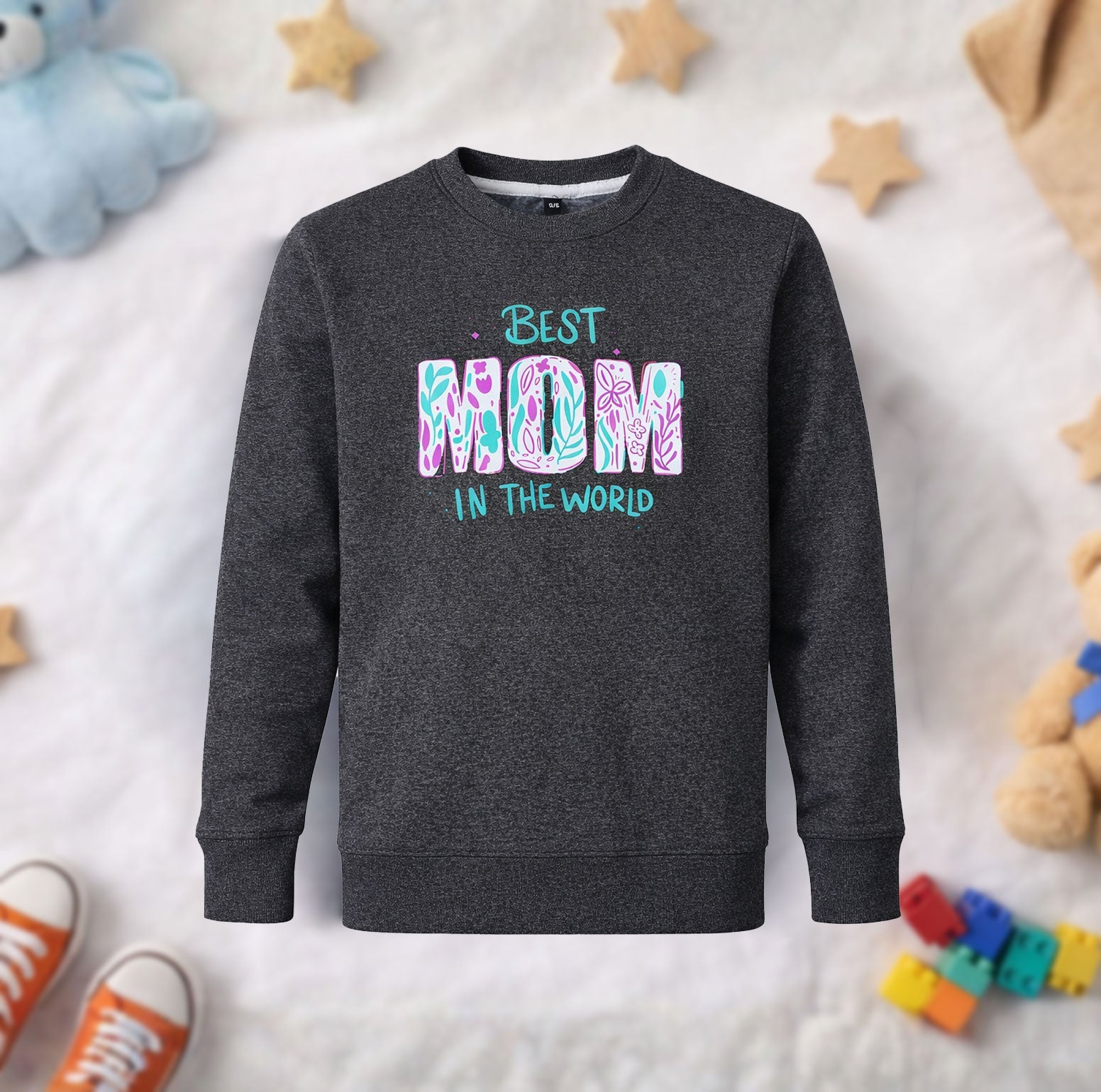 Kids Winter Sweatshirts MOM Design Charcoal Color for Boy and Girl