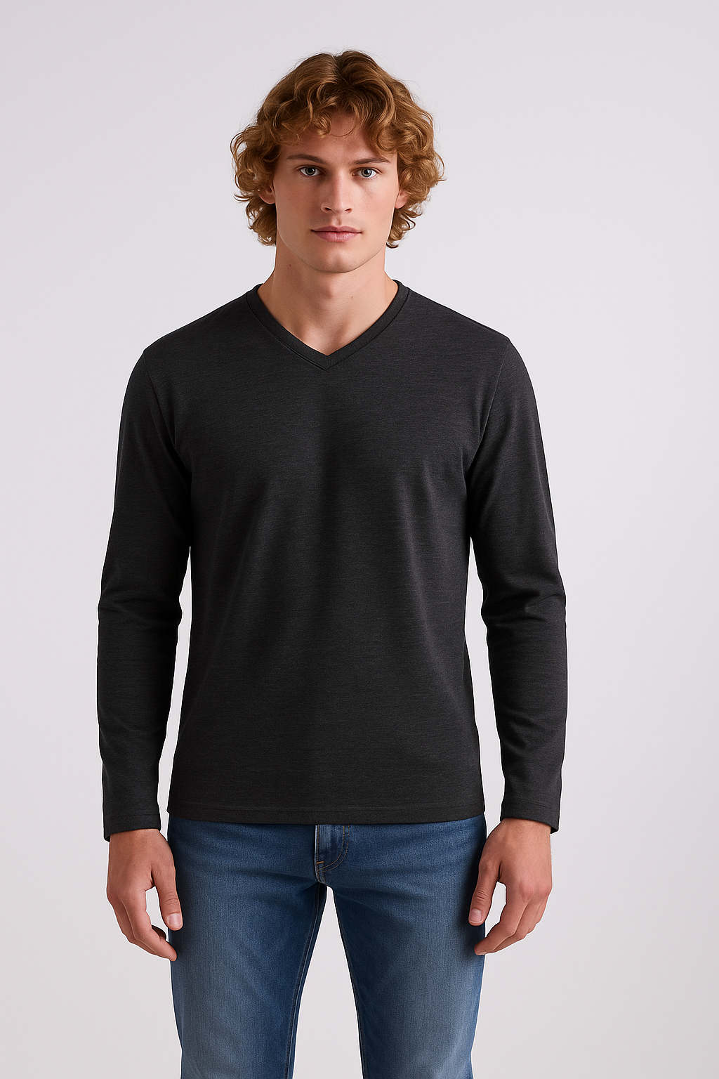 V-Neck Full Sleeve Shirt | Charcoal V Neck T-Shirts