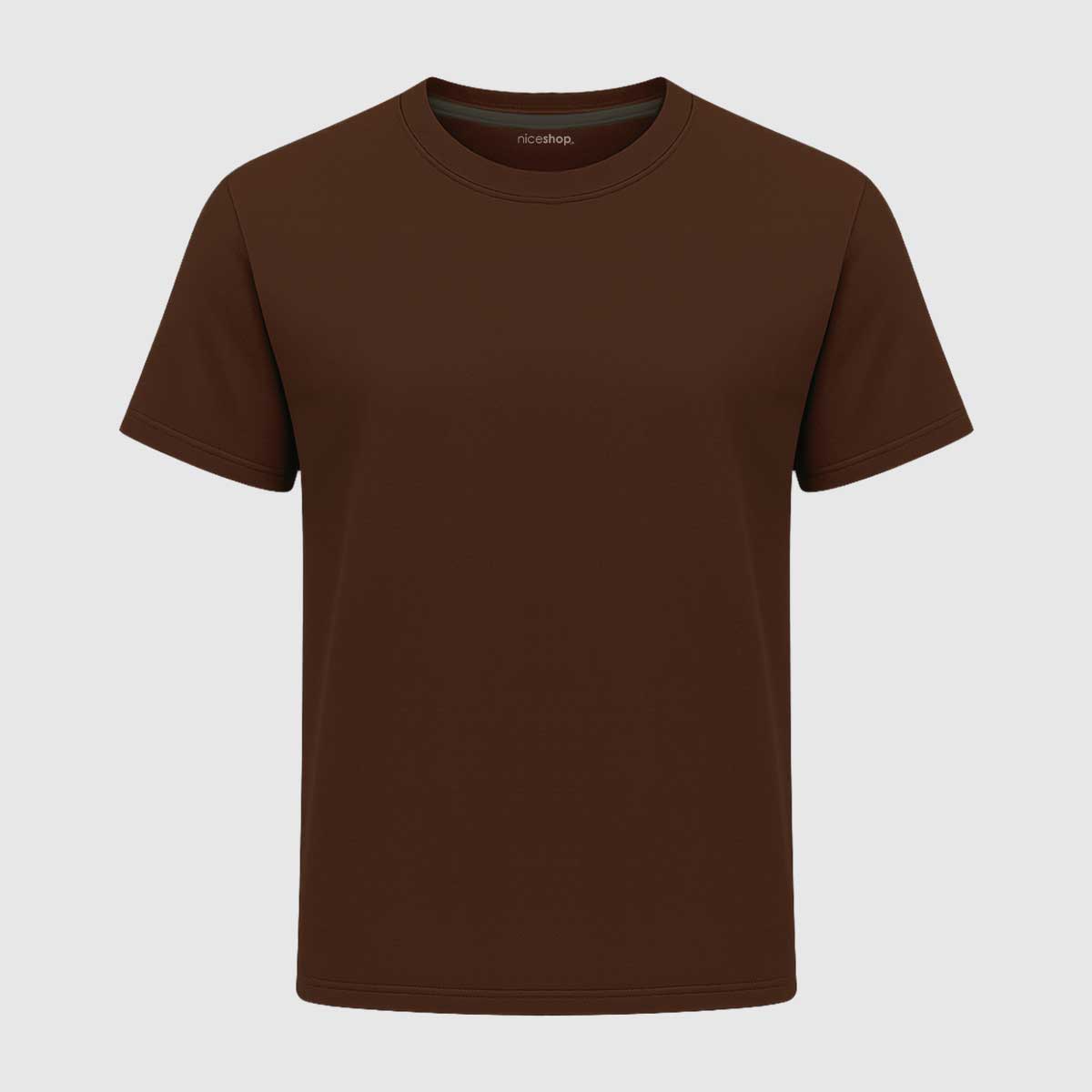Chocolate Round Neck Cotton T-Shirt for Men | Short Sleeves