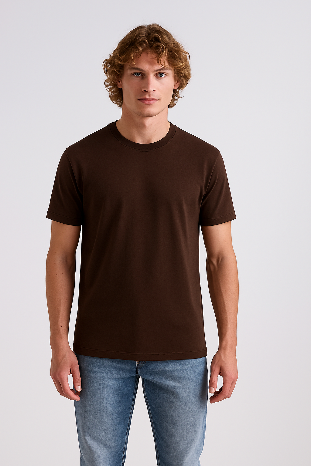 Chocolate Round Neck Cotton T-Shirt for Men | Short Sleeves