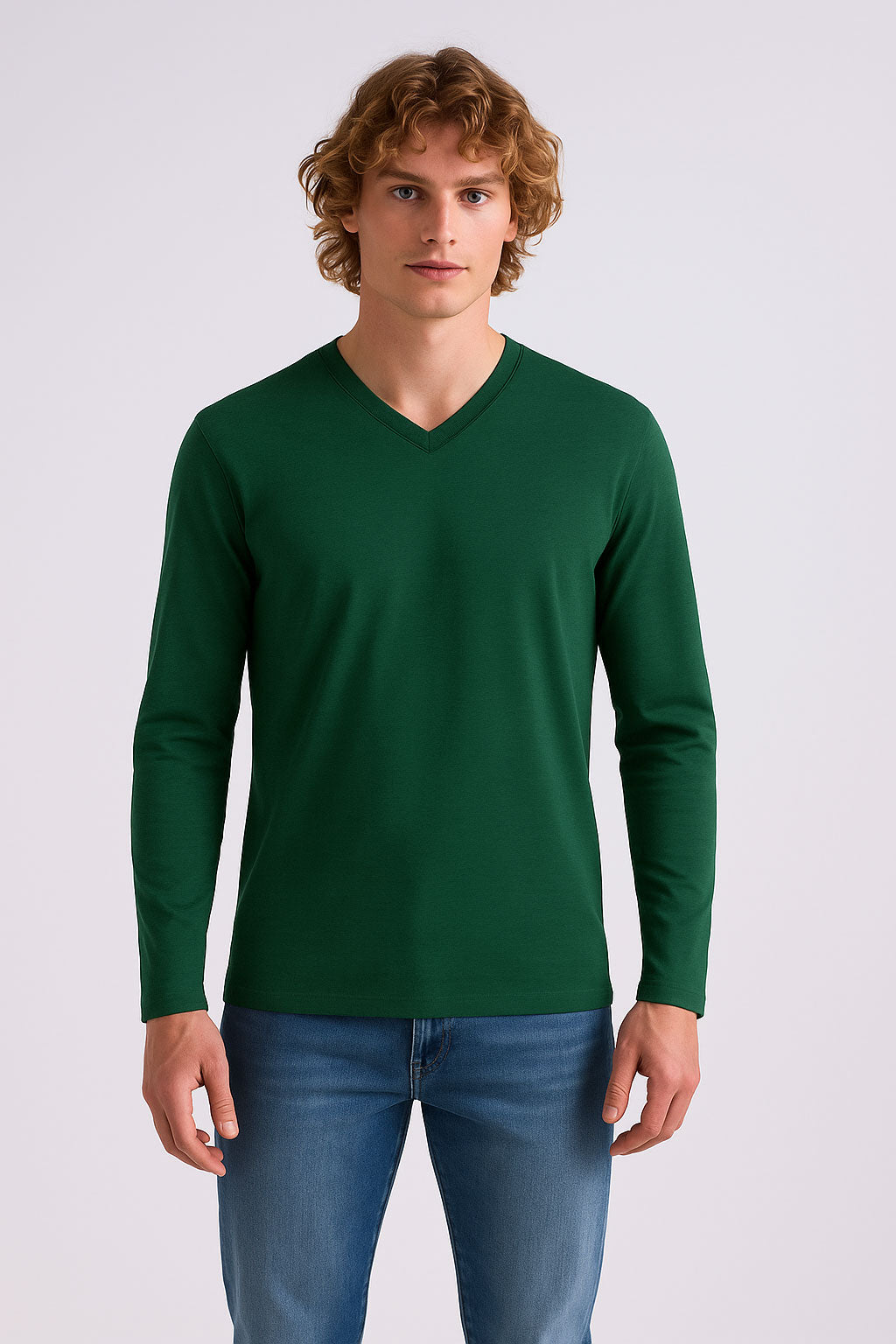 V-Neck Full Sleeve Shirt | Green V Neck T-Shirts