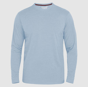 Light blue long-sleeve shirt on a light gray background