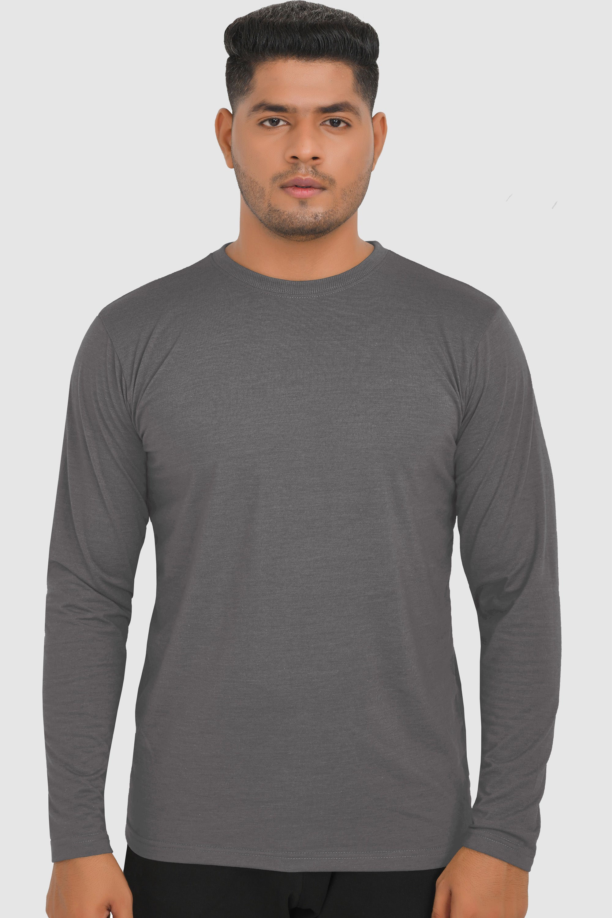 Full Sleeves T-Shirts | Dark Grey Round Neck Full Sleeves Shirt