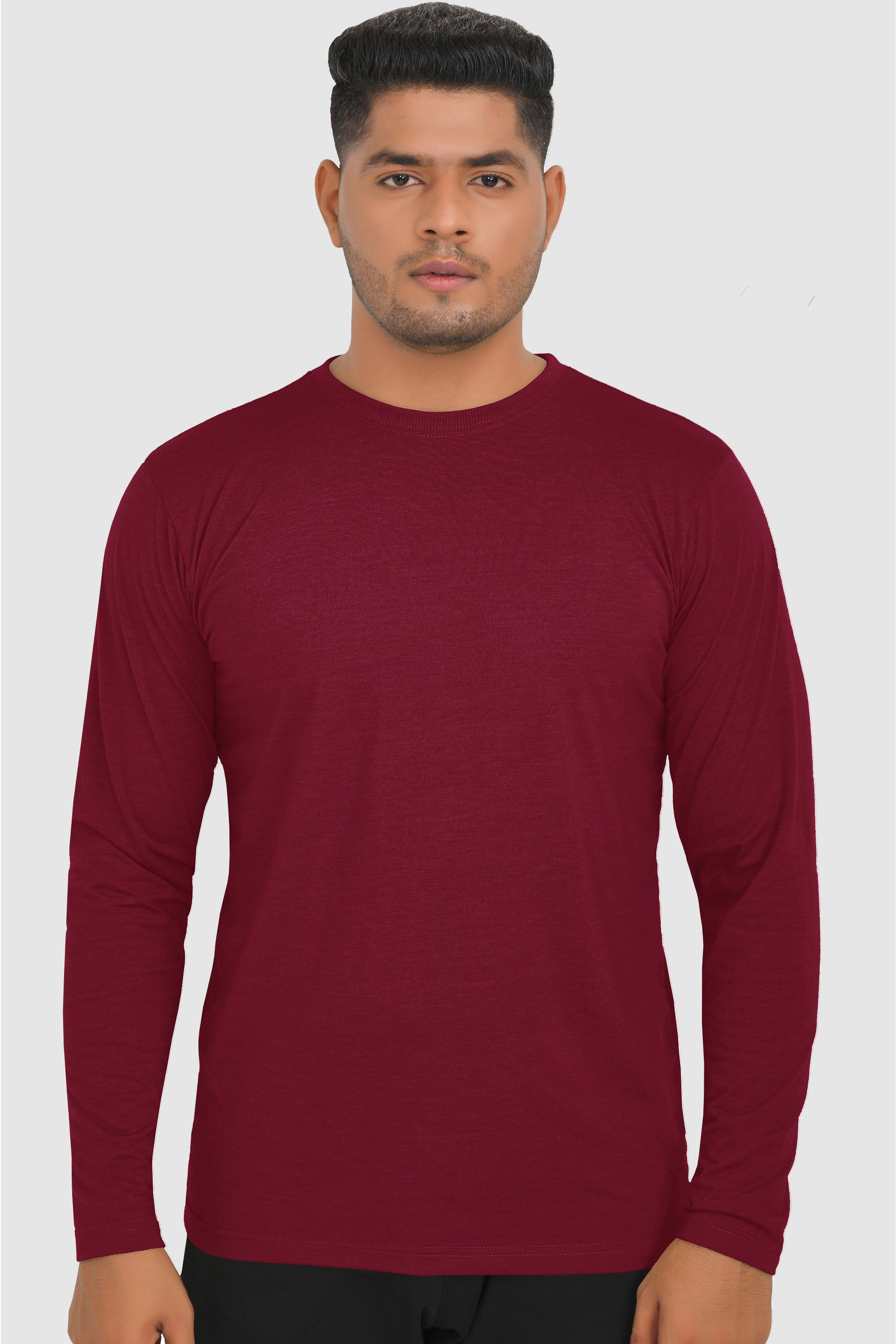 Full Sleeves T-Shirts | Maroon Round Neck Full Sleeves Shirt