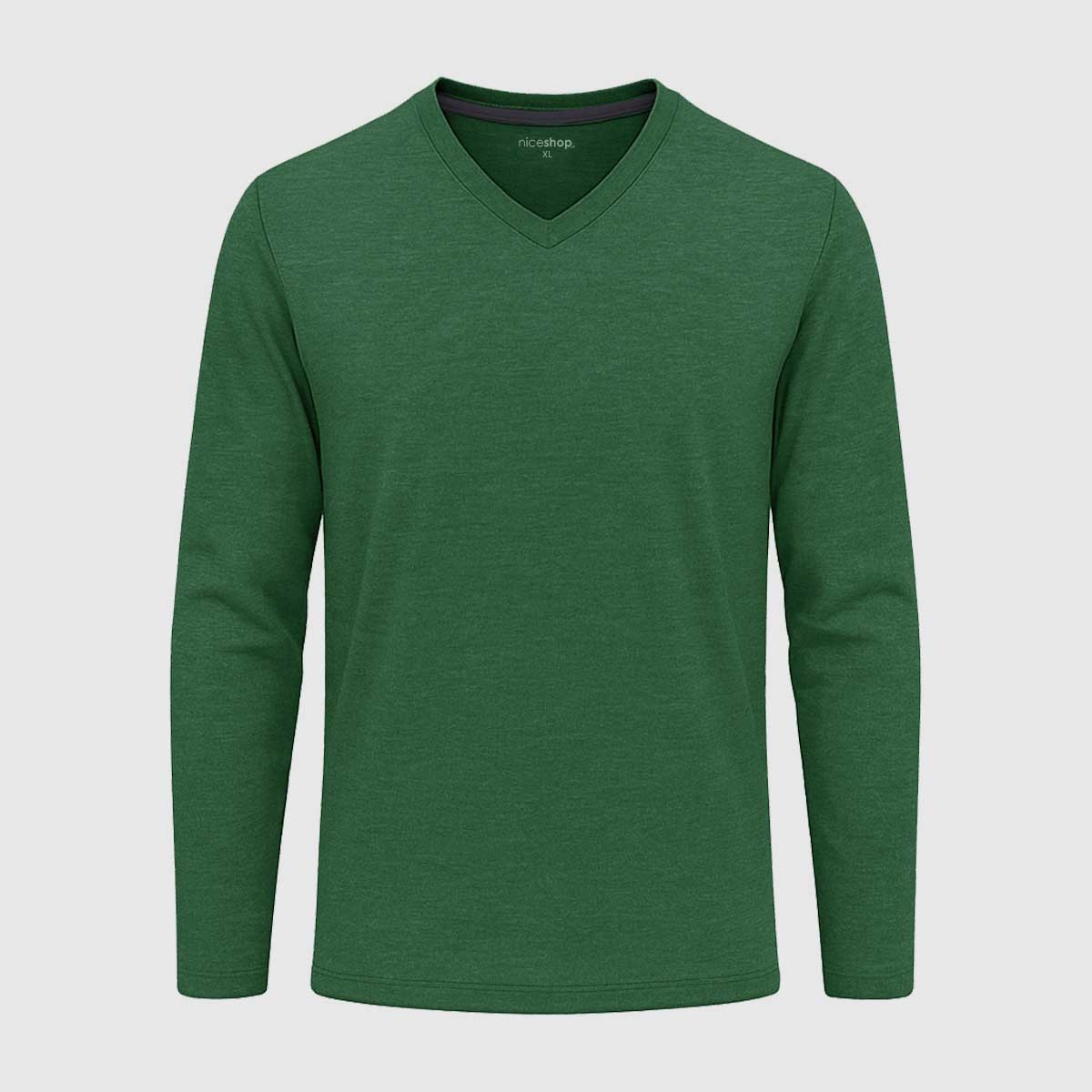 V-Neck Full Sleeve Shirt | Green Melange V Neck T-Shirts