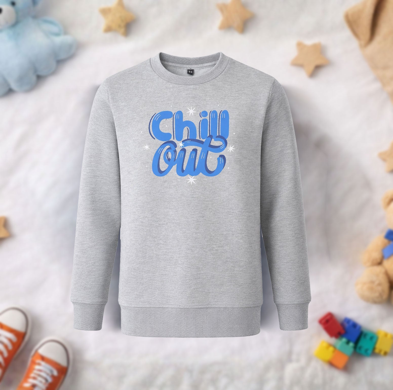 Kids Winter Sweatshirts Chill Out Design Grey Color for Boy and Girl
