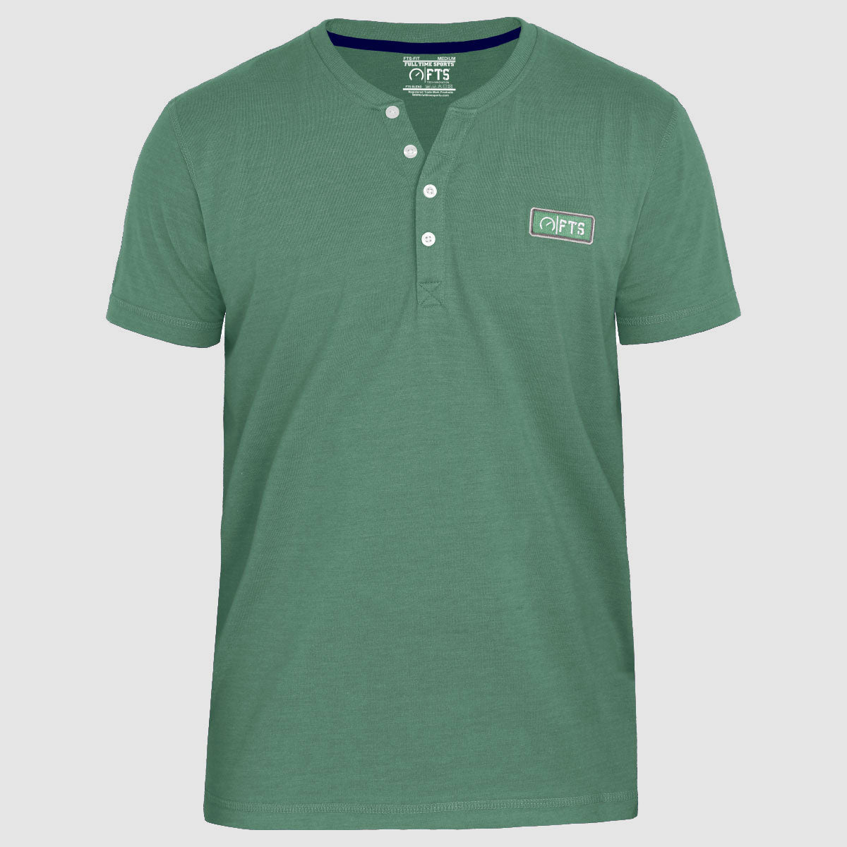 Henley Shirts | Green Melange Short Sleeves Henley T-Shirt