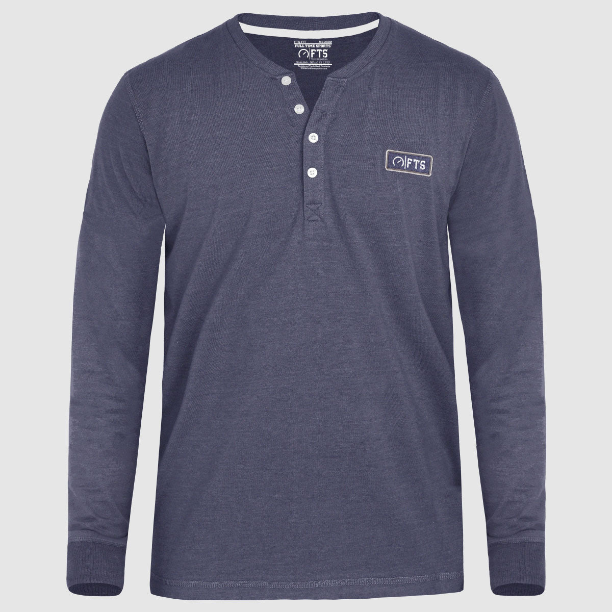 Henley Full Sleeves T-Shirts | Navy Melange Full Sleeves Henley Shirt