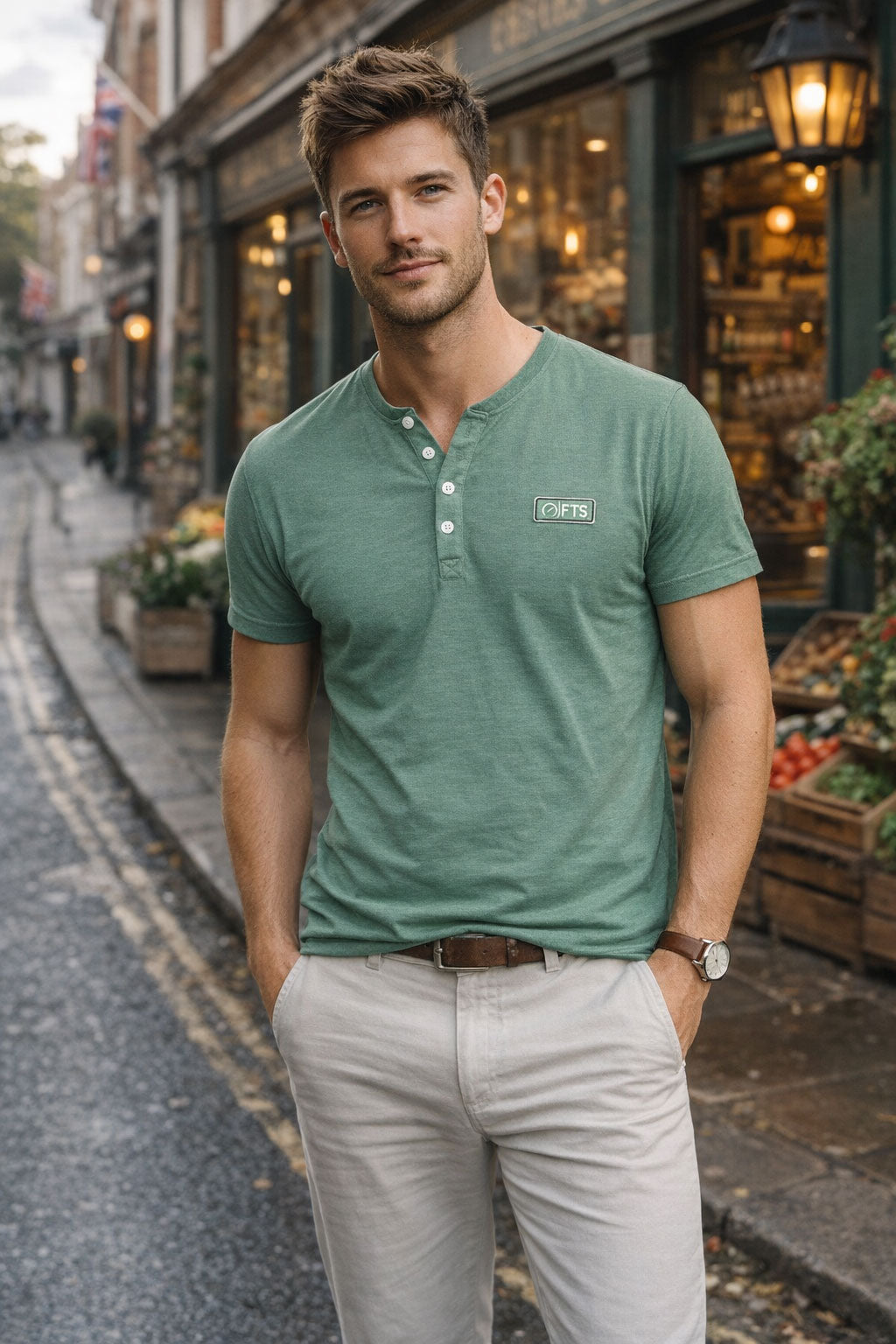 Henley Shirts | Hunter Green Short Sleeves Henley T-Shirt