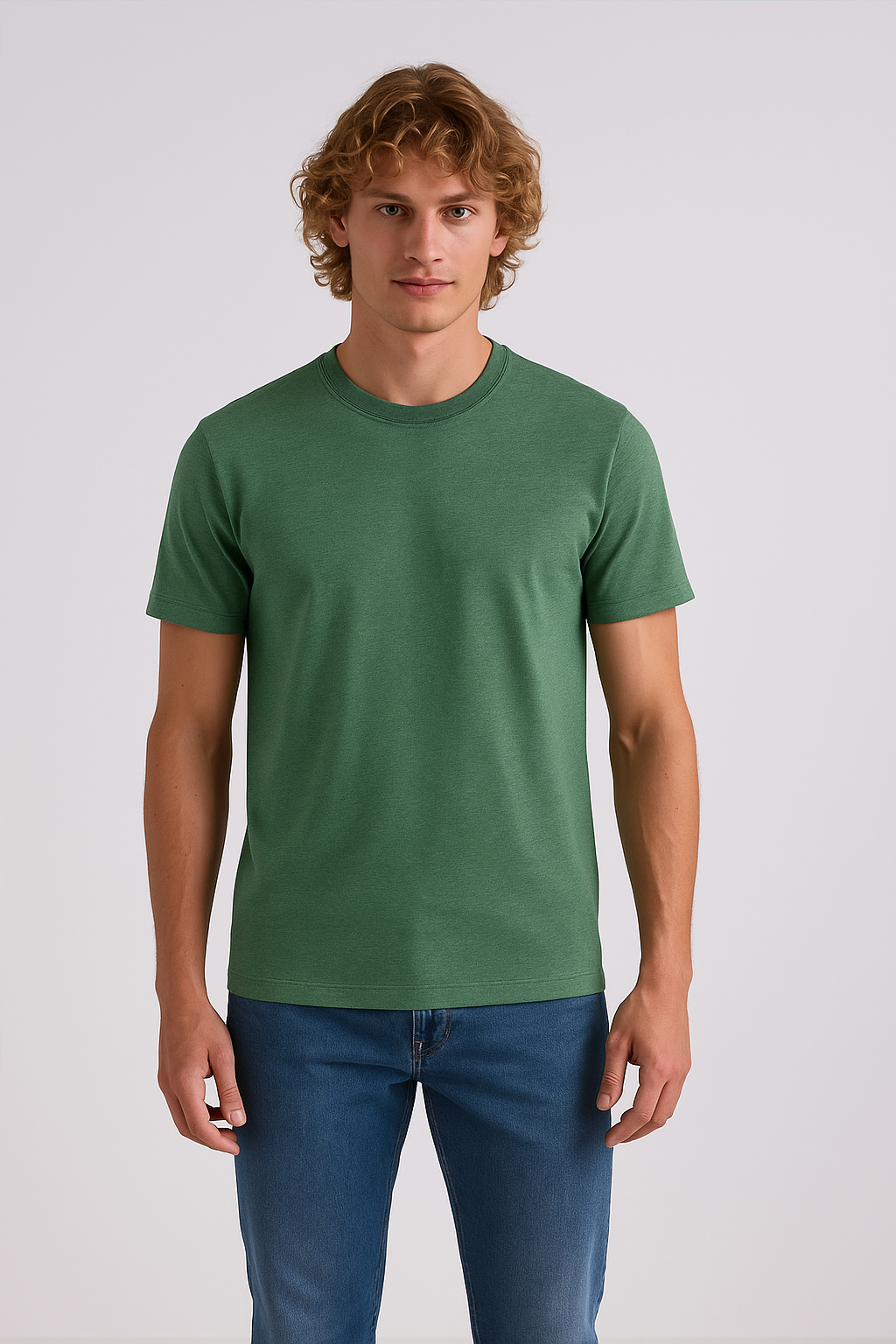 Hunter Green Round Neck Cotton T-Shirt for Men | Short Sleeves