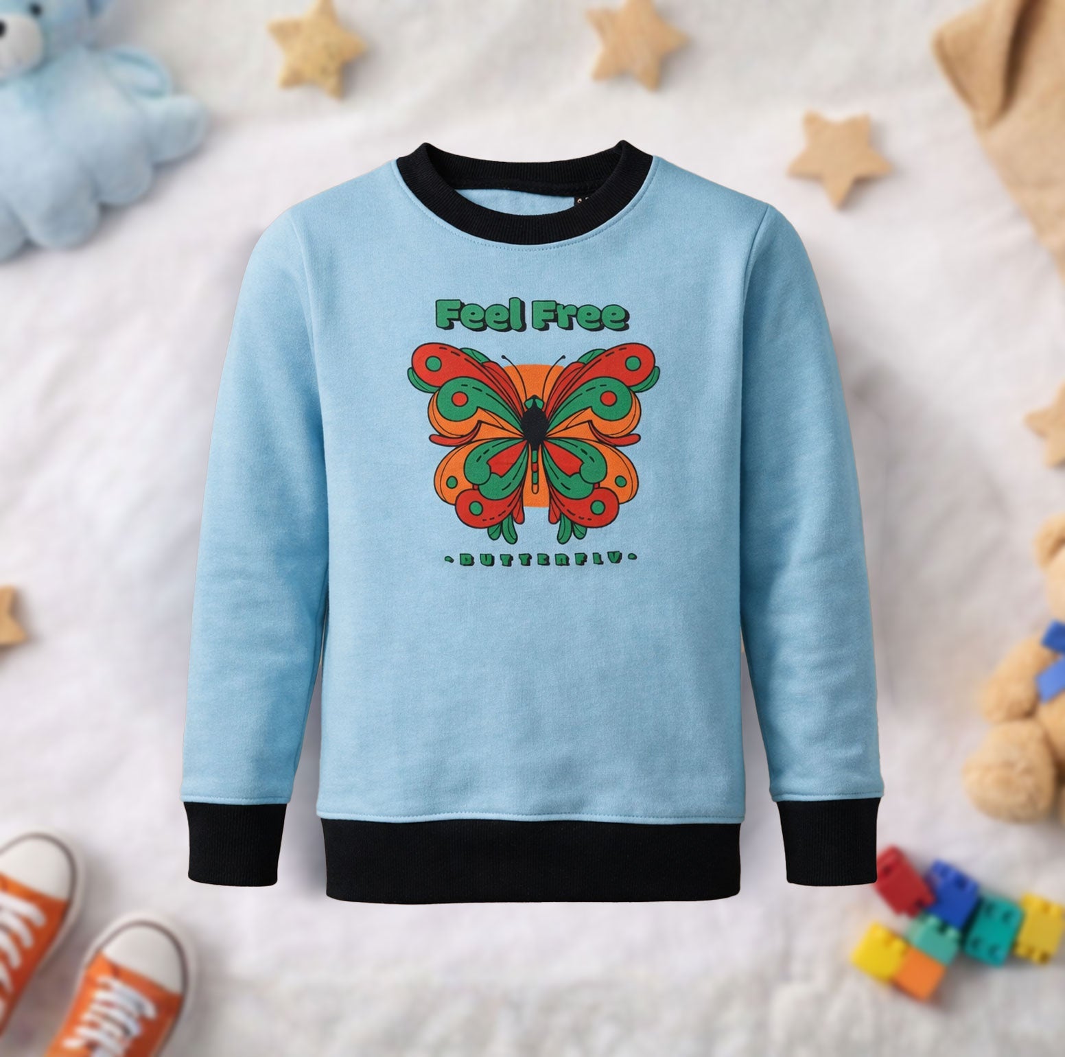 Kids Winter Sweatshirts Butterfly Design Lite Blue Color for Boy and Girl