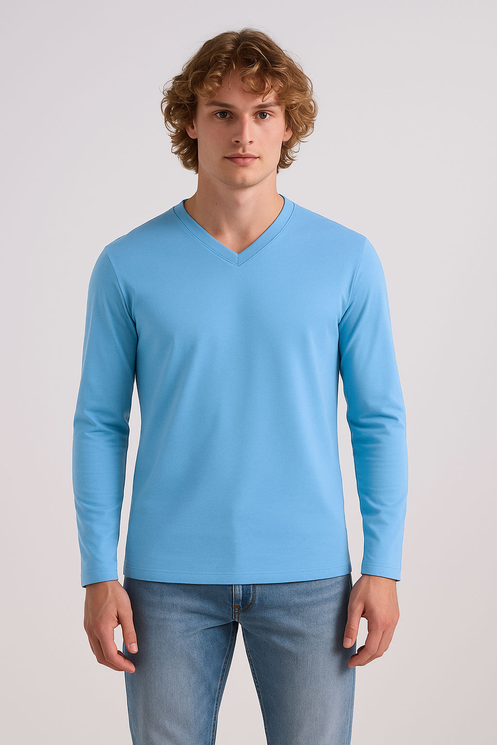 V-Neck Full Sleeve Shirt | Lite Blue V Neck T-Shirts