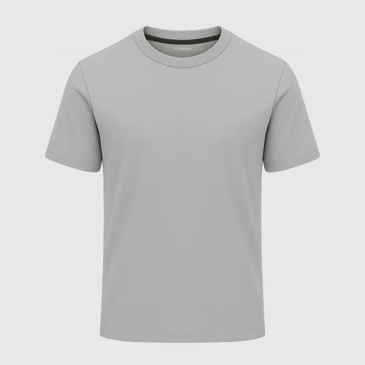 Lite Grey Round Neck Cotton T-Shirt for Men | Short Sleeves