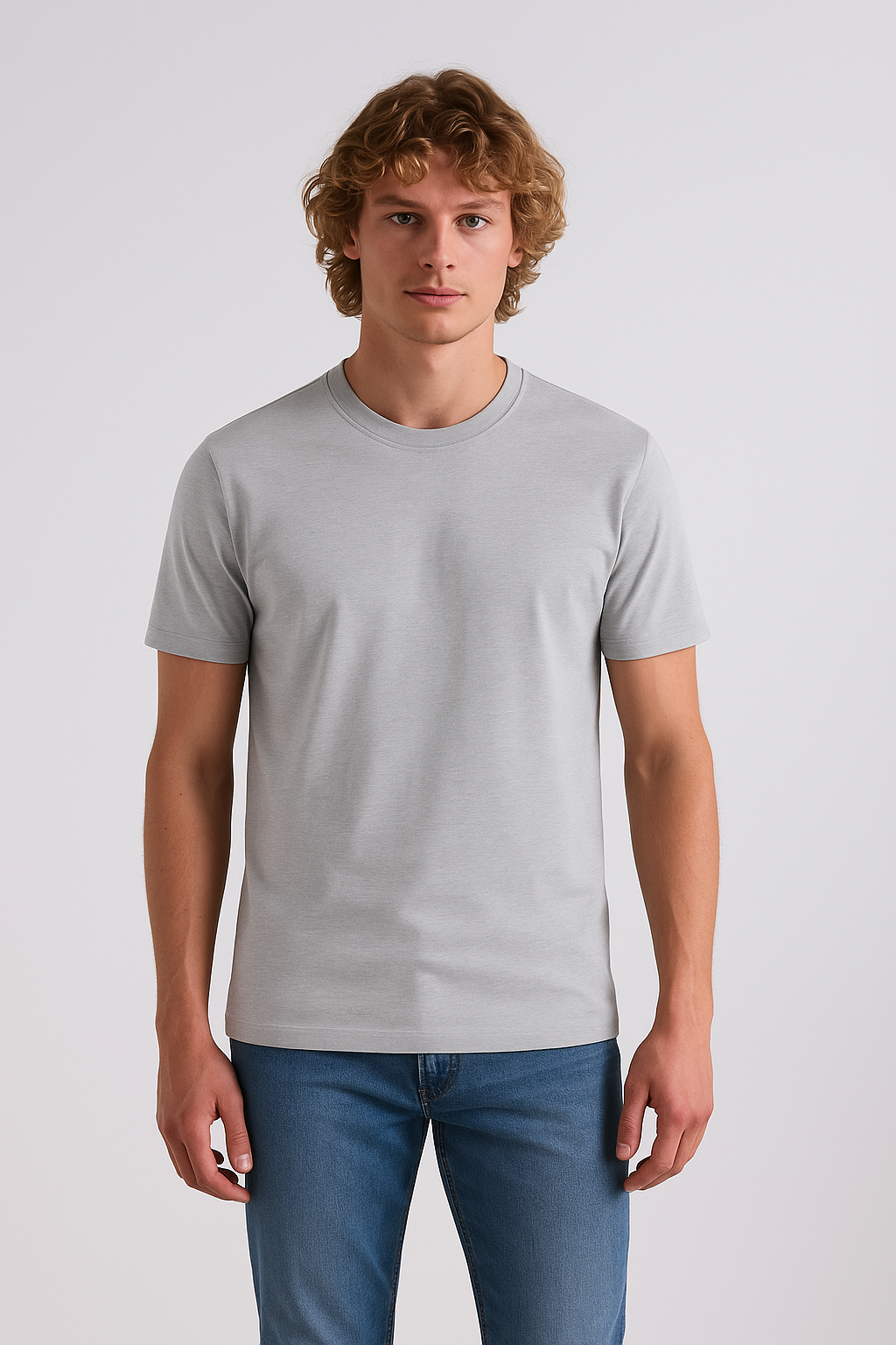Lite Grey Round Neck Cotton T-Shirt for Men | Short Sleeves