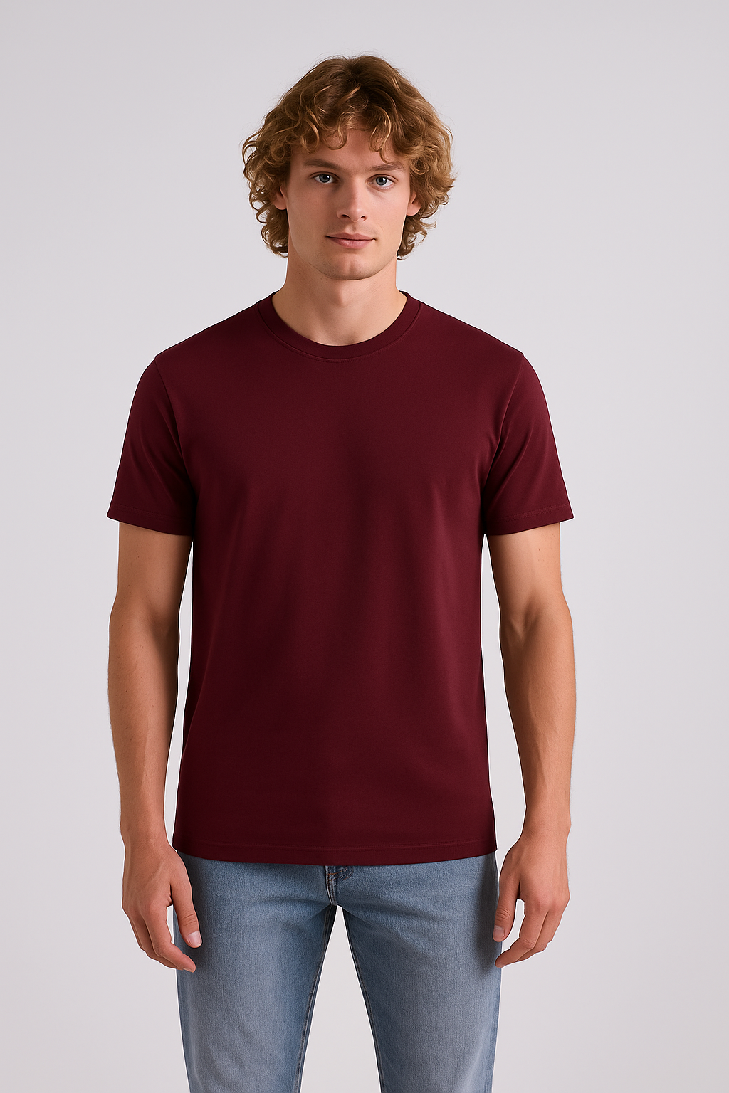 Maroon Round Neck Cotton T-Shirt for Men | Short Sleeves