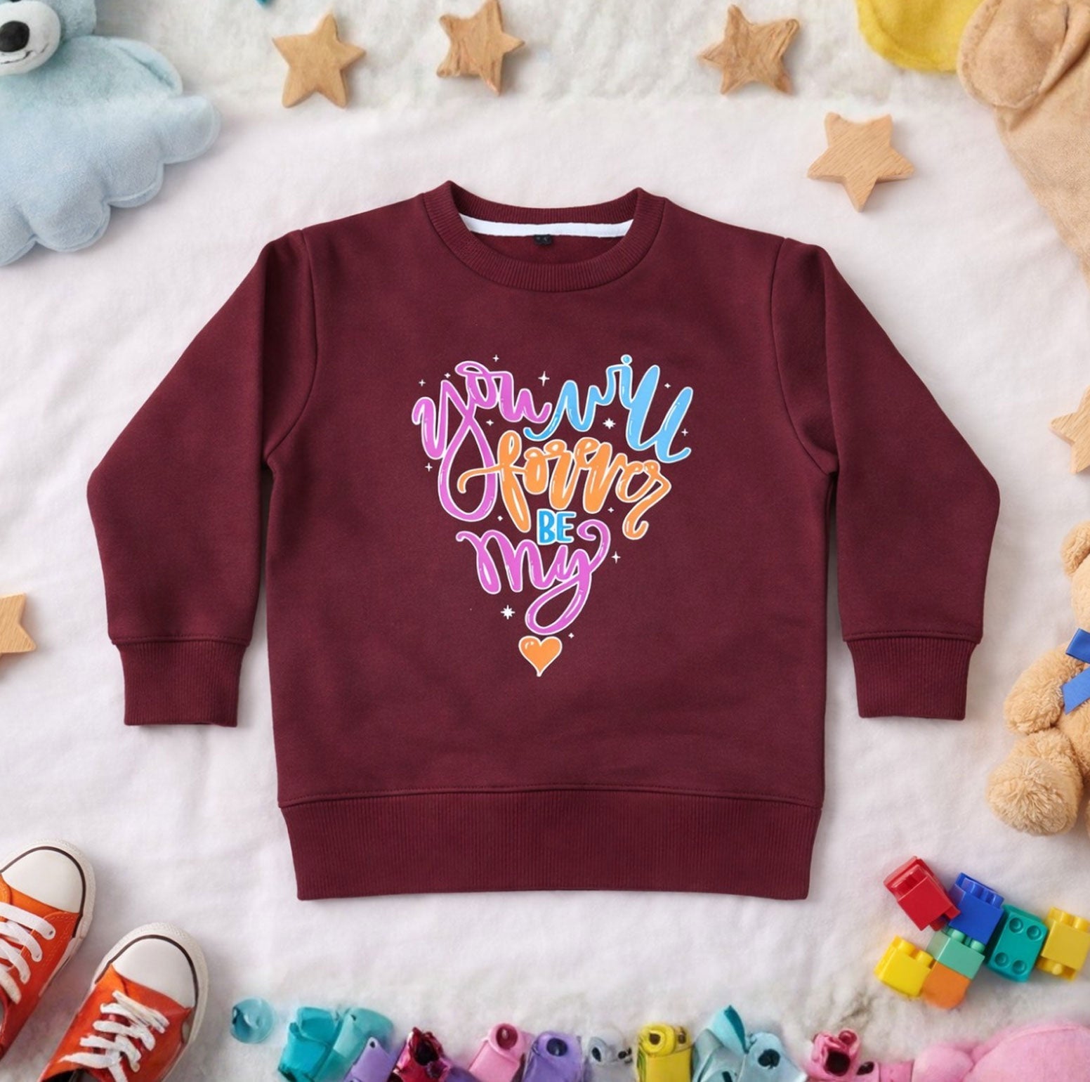 Kids Winter Sweatshirts You Will Forever Design Maroon Color for Boy and Girl