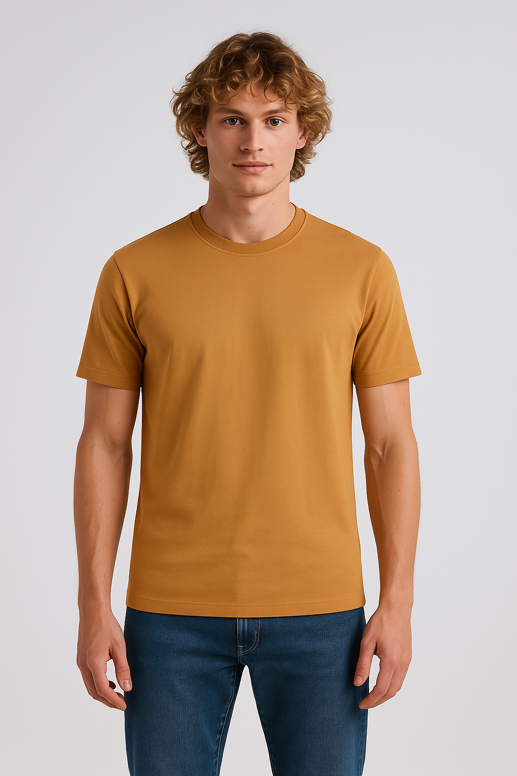Mustard Round Neck Cotton T-Shirt for Men | Short Sleeves