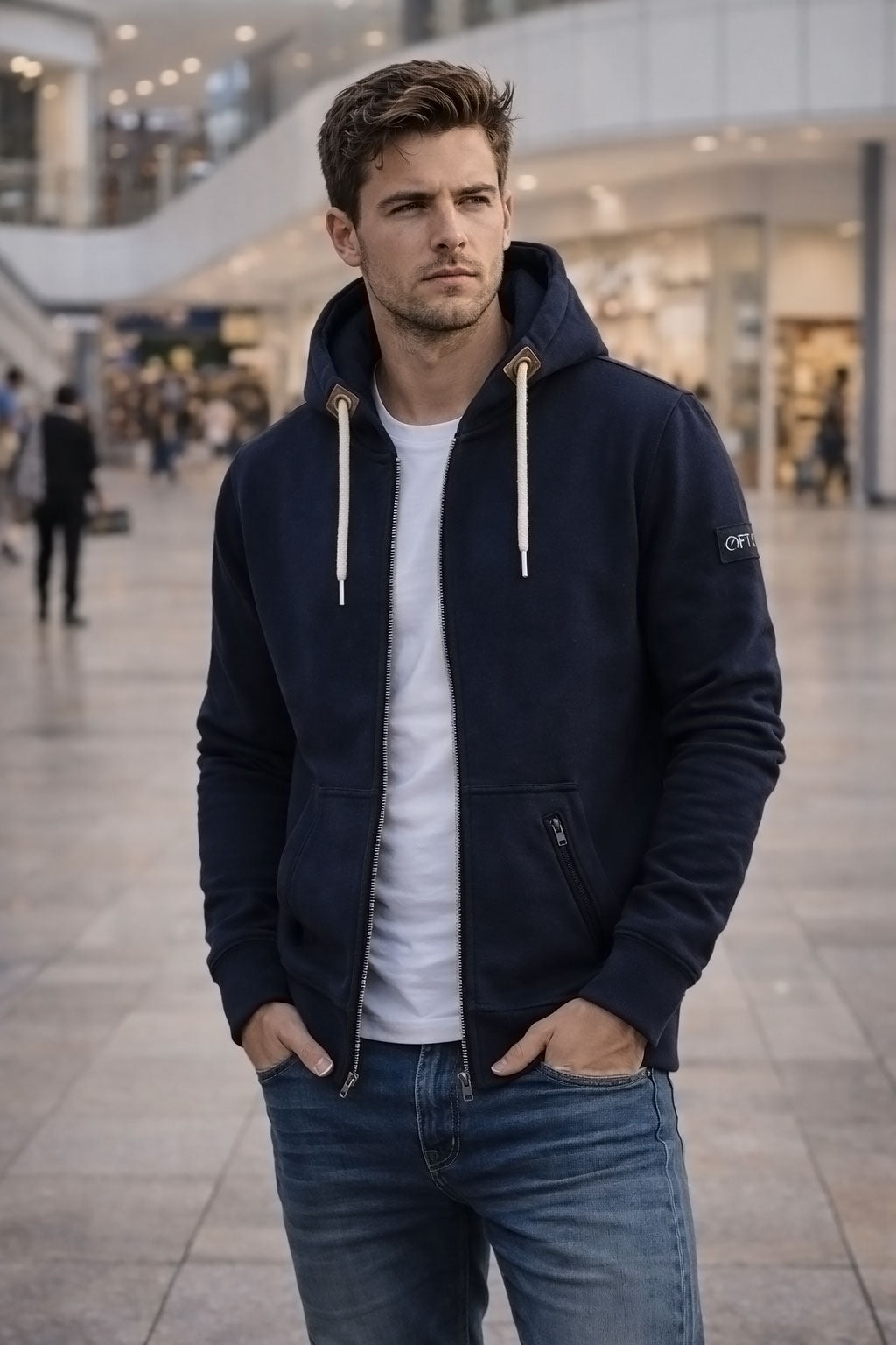 Navy Blue Plain Zip Hoodie for Men and Women - Hooded Zipper